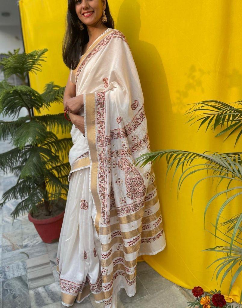 Pure Chanderi silk with Chikankari and Jali work