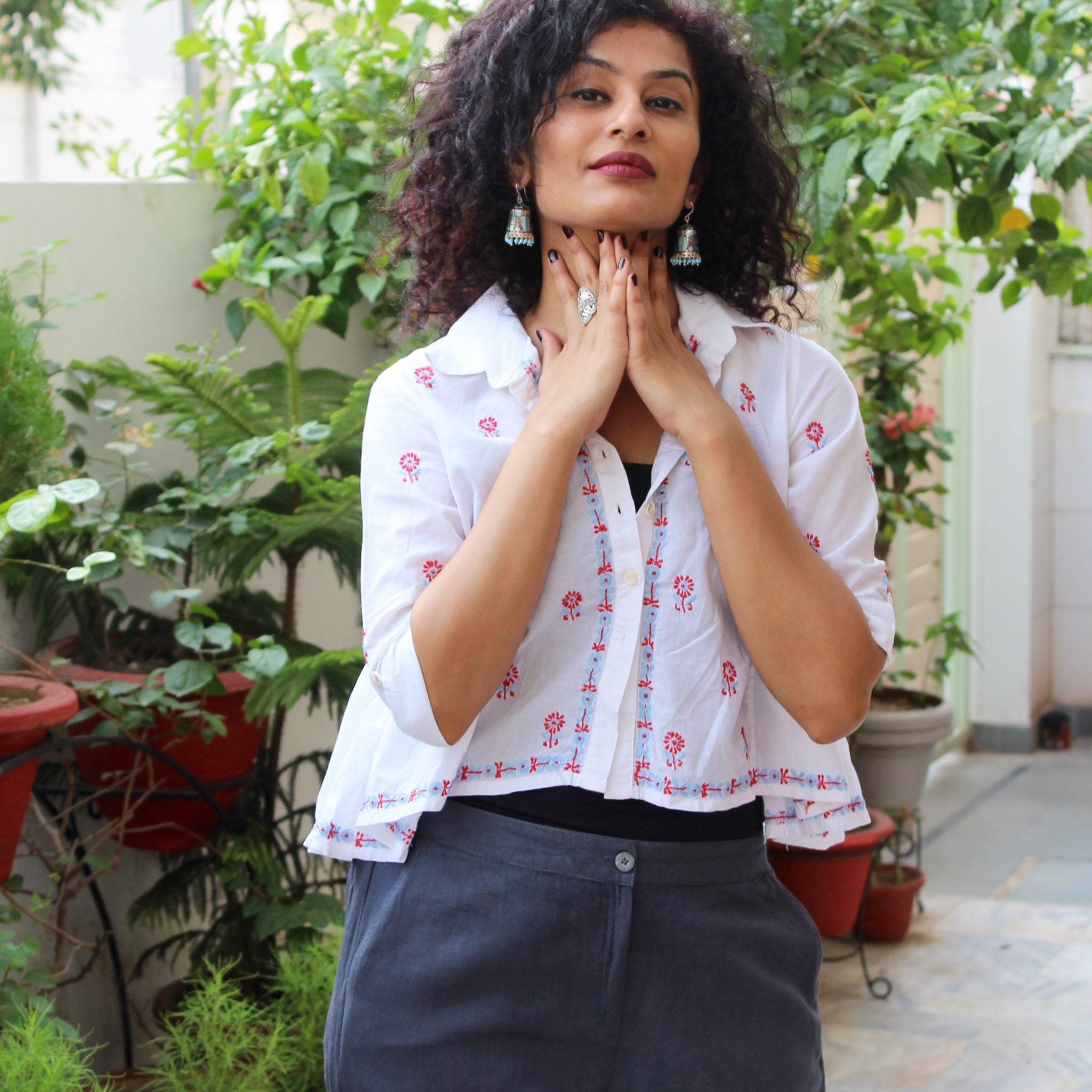 White Bloom Cropped Shirt