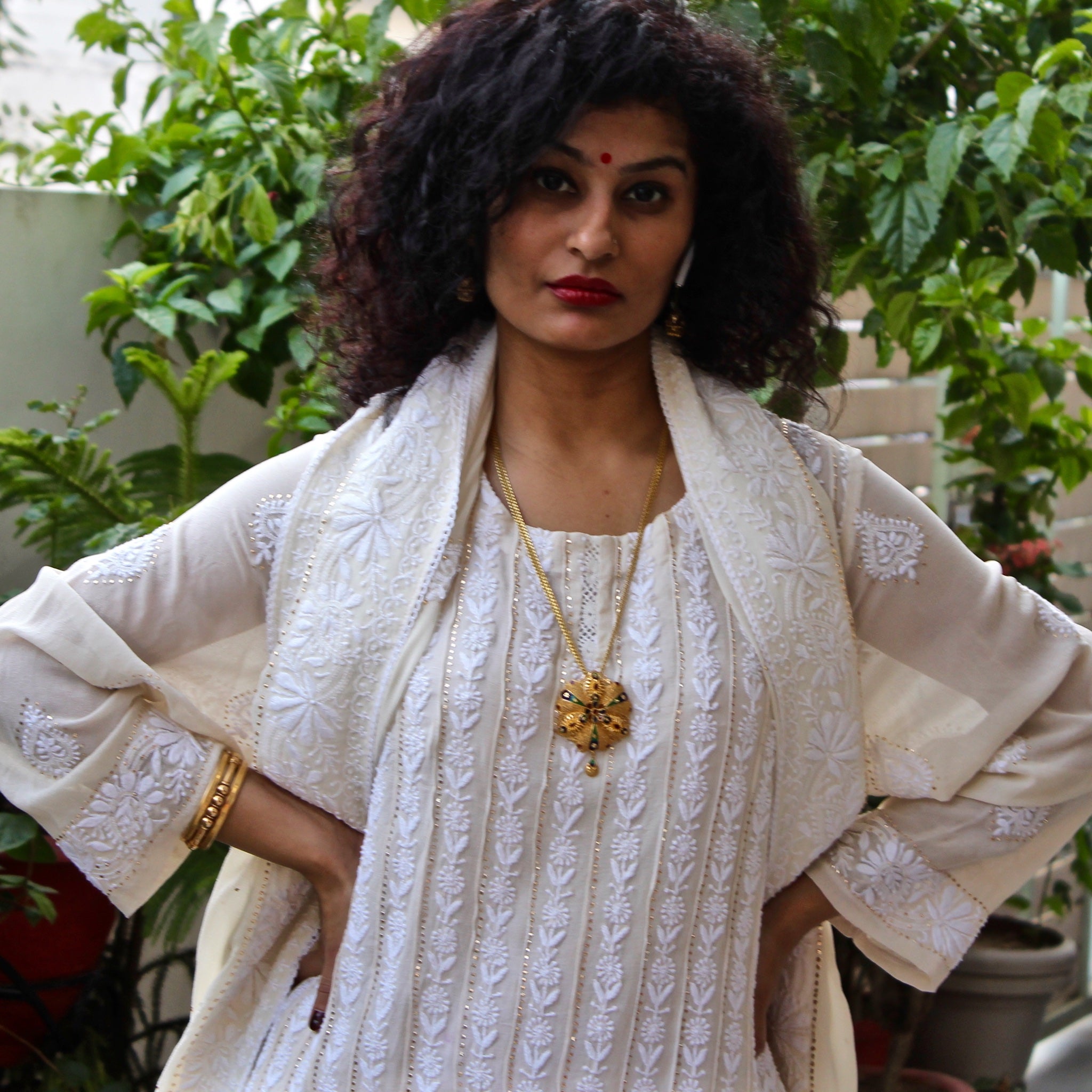 Georgette Chikankari Beige Kurta