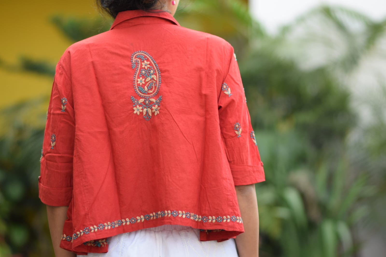 Red Bloom Cropped Shirt