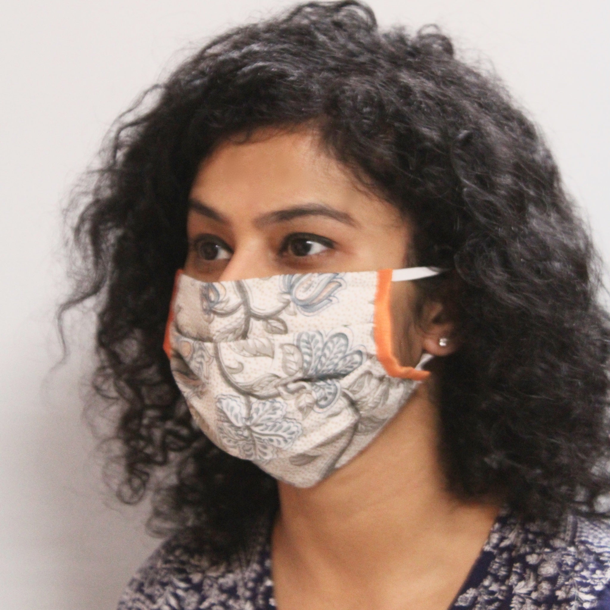 Hand Block Print  Double Layer Mask with Contrasting Piping