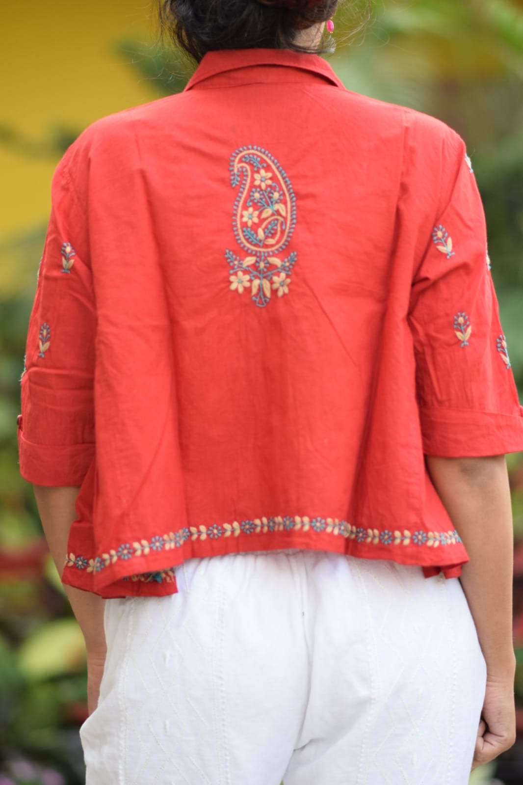 Red Bloom Cropped Shirt