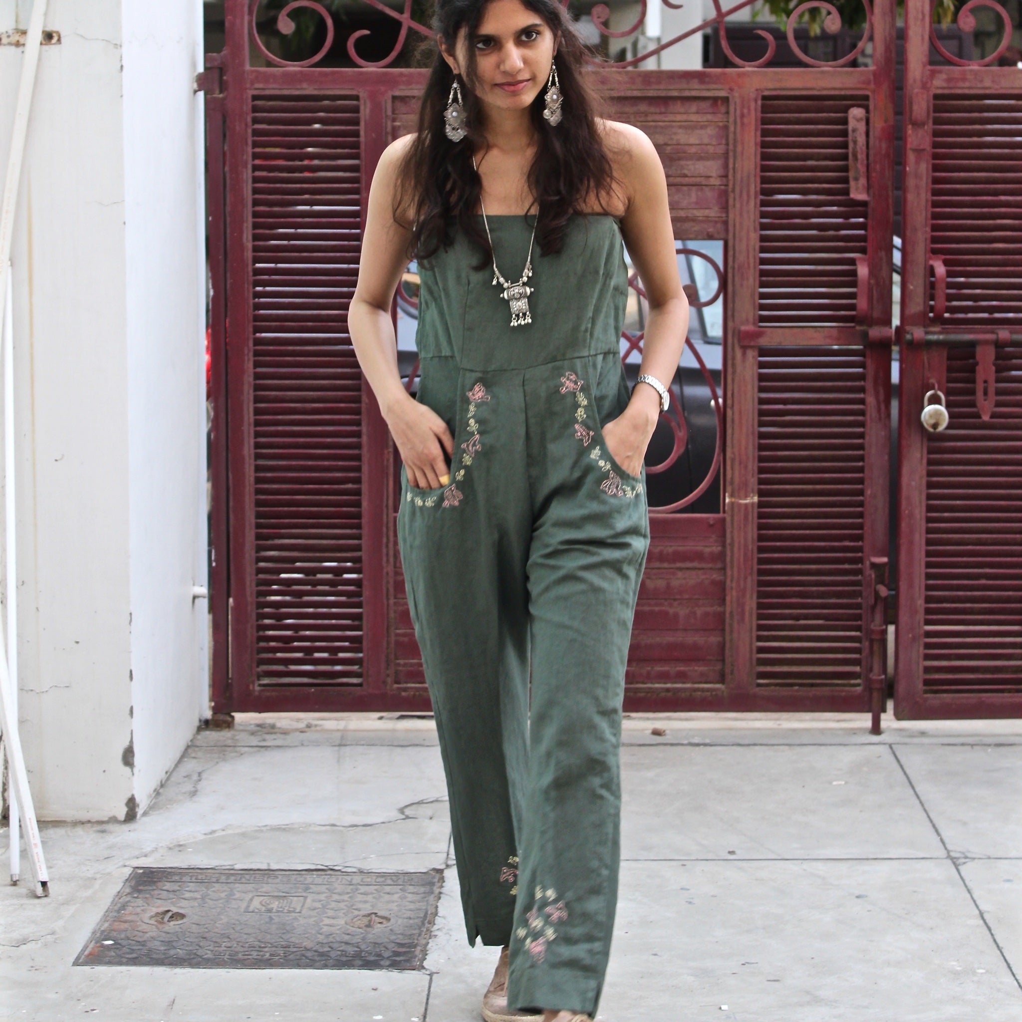 Khaki Linen Jumpsuit