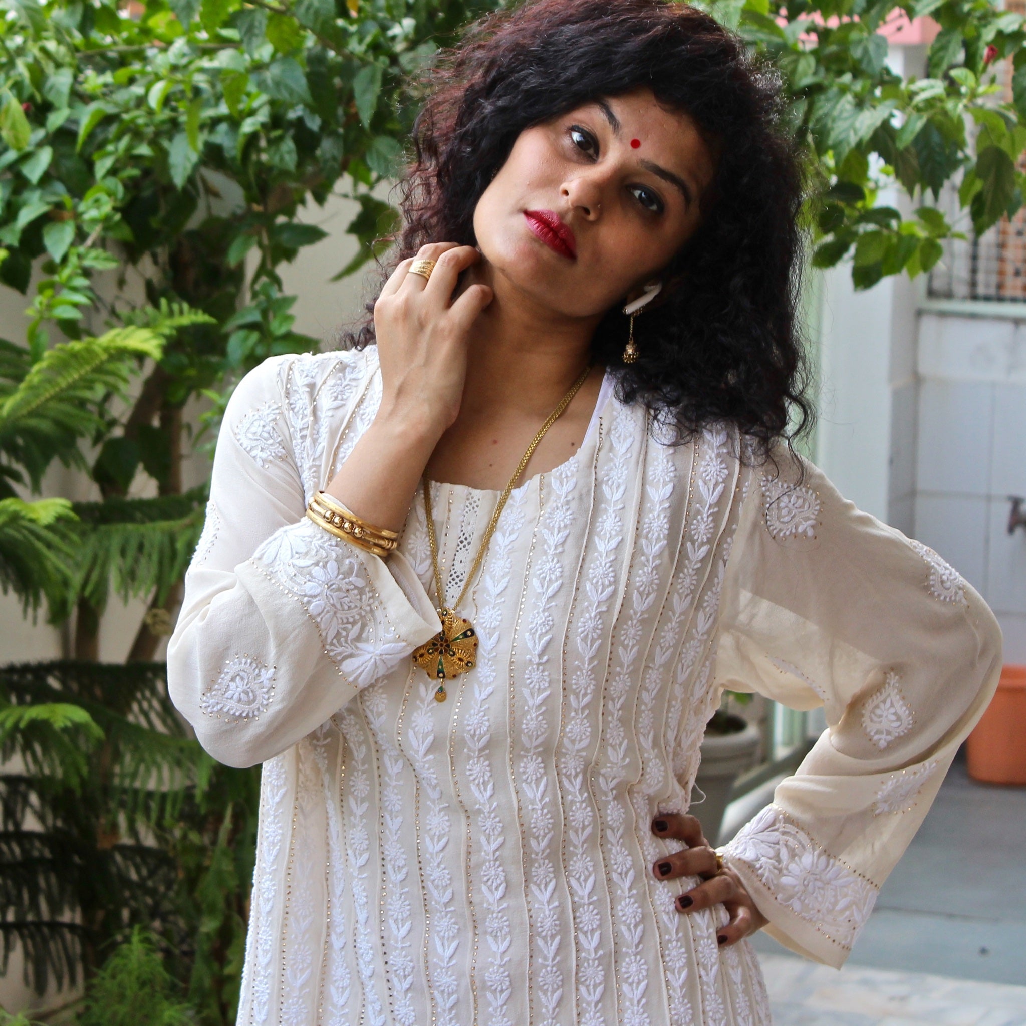 Georgette Chikankari Beige Kurta