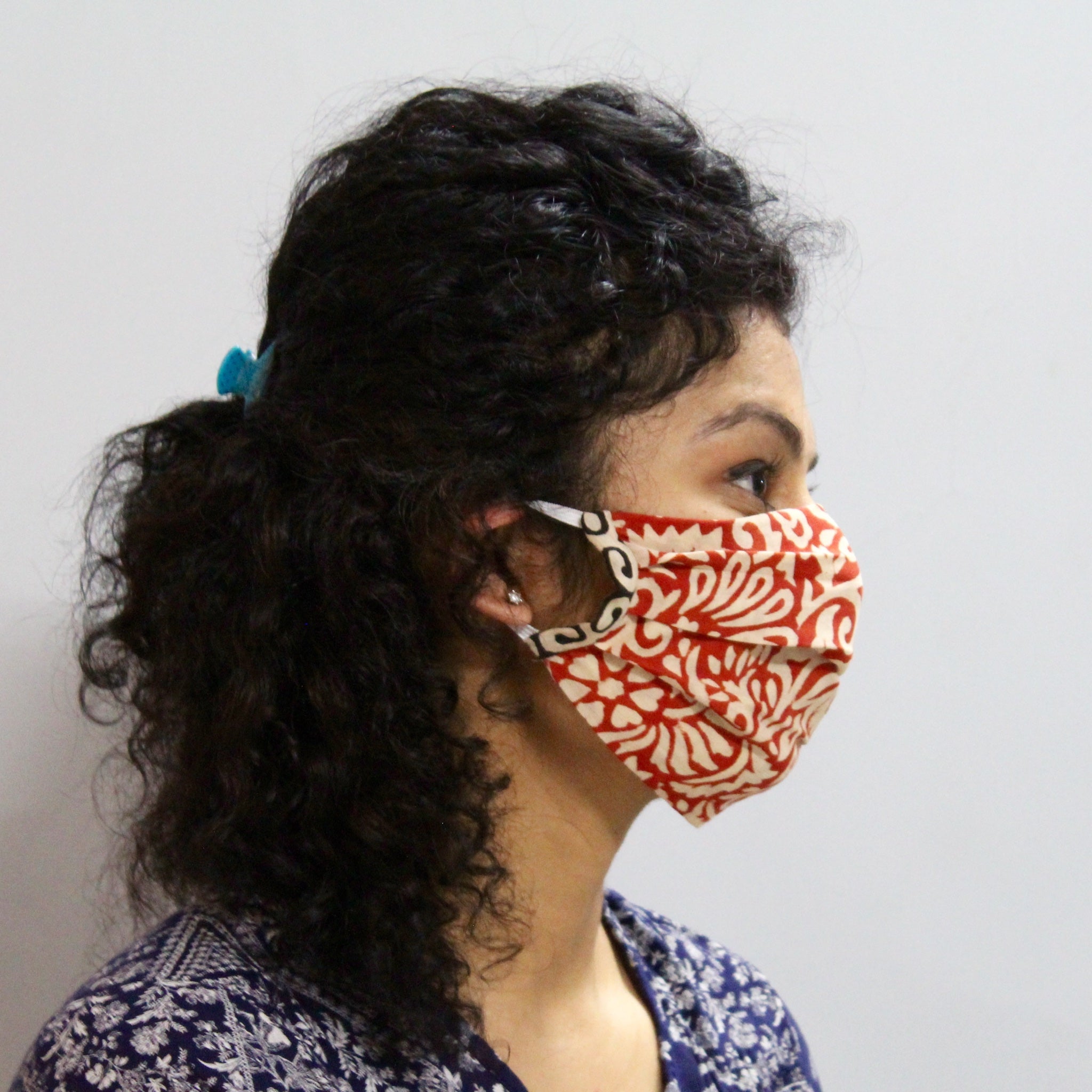 Hand Block Print  Double Layer Mask with Contrasting Piping