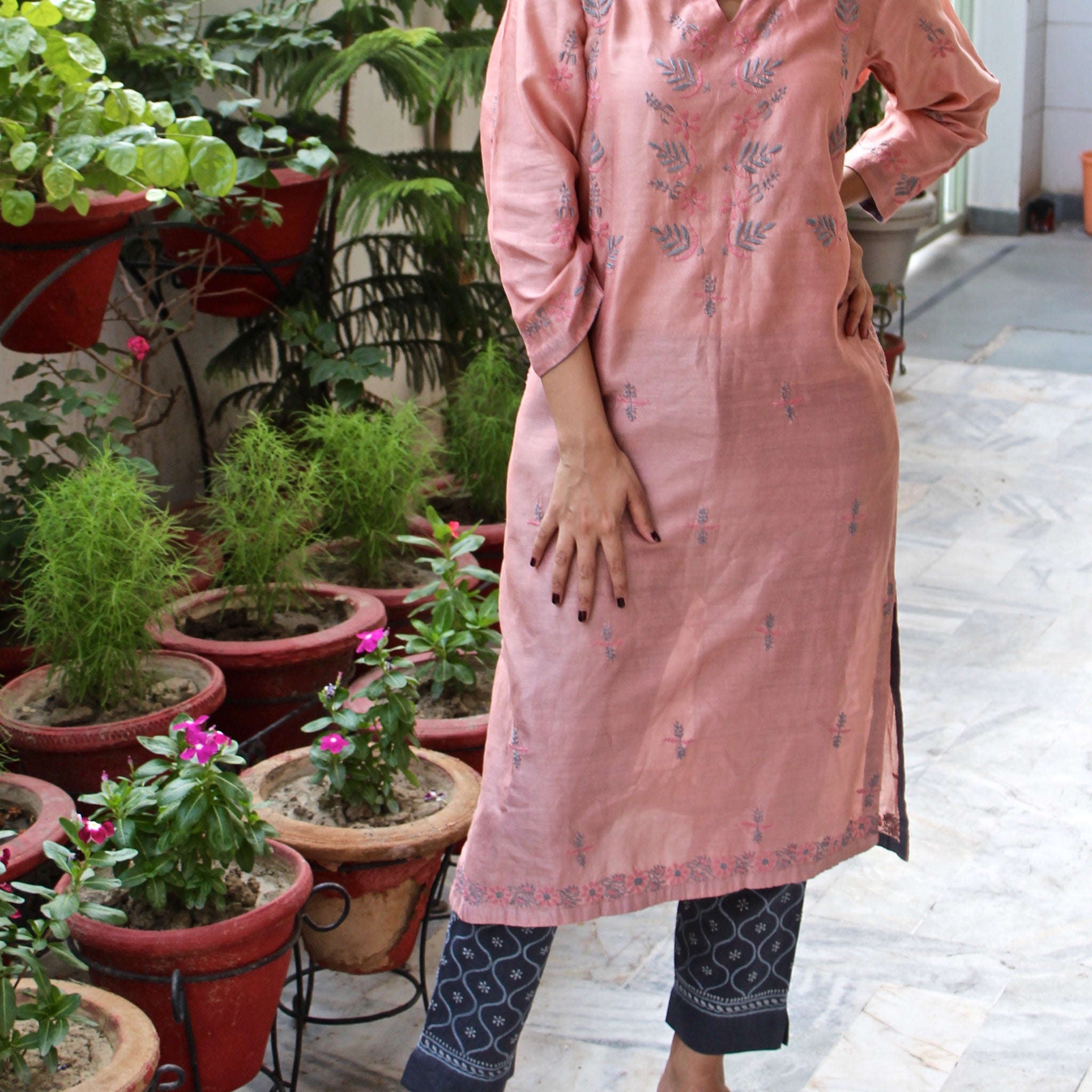 Cotton Silk Salmon Pink Kurta