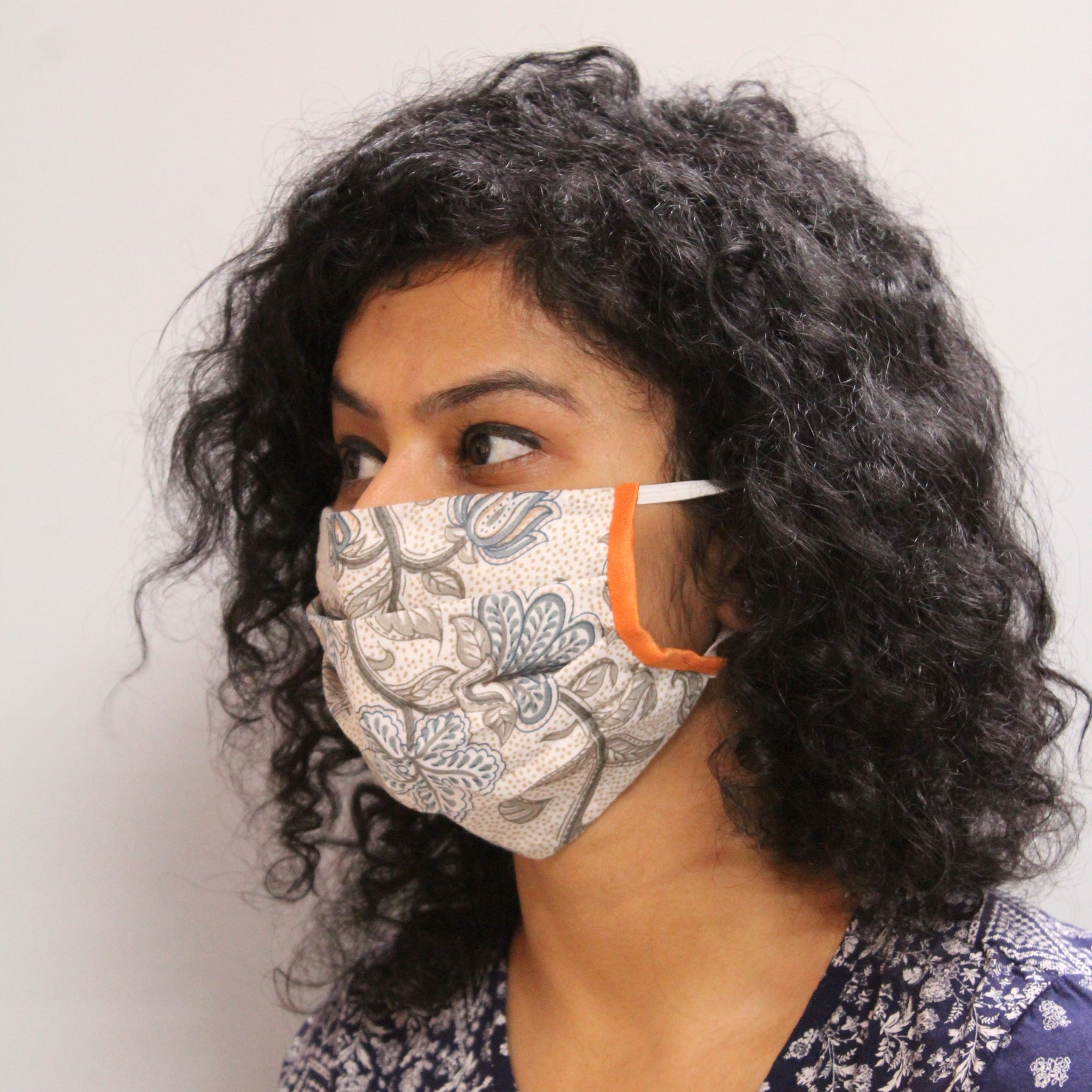 Hand Block Print  Double Layer Mask with Contrasting Piping