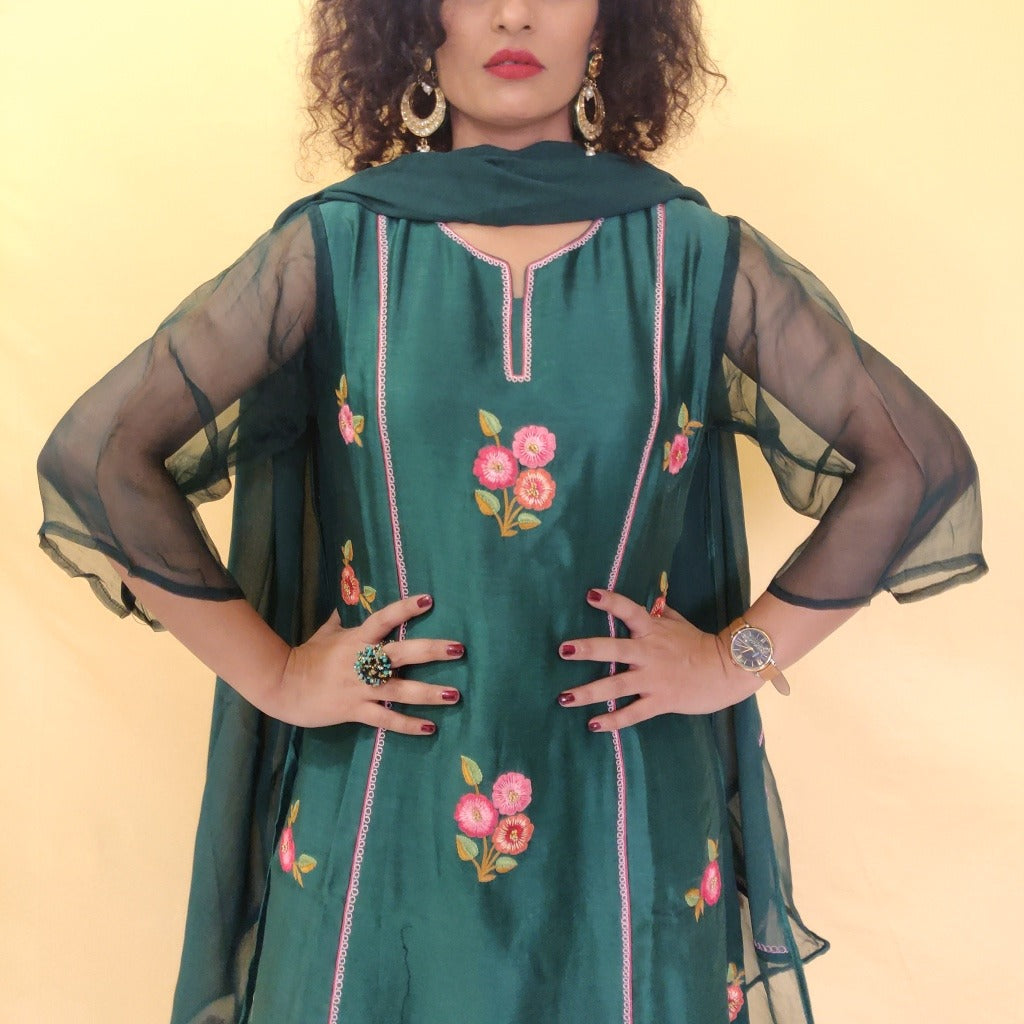 Organza Resham  Hand-Embroidered kurta set