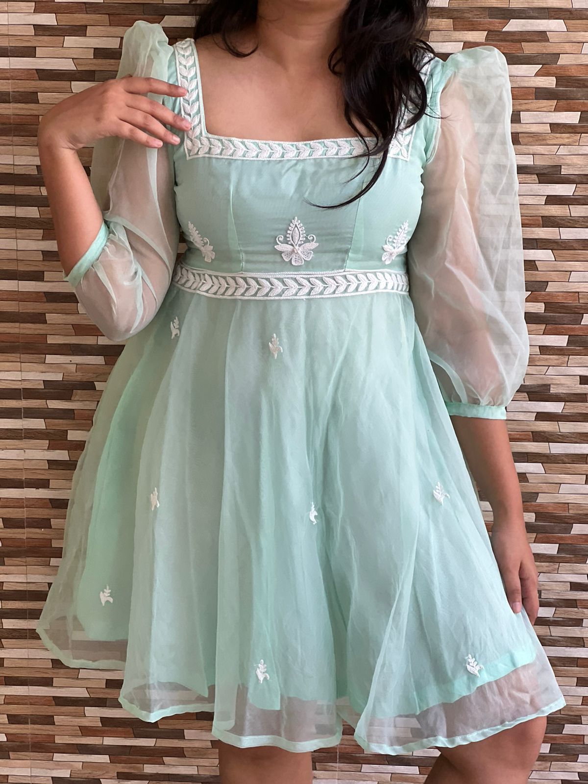 Sea-green Embroidered Dress