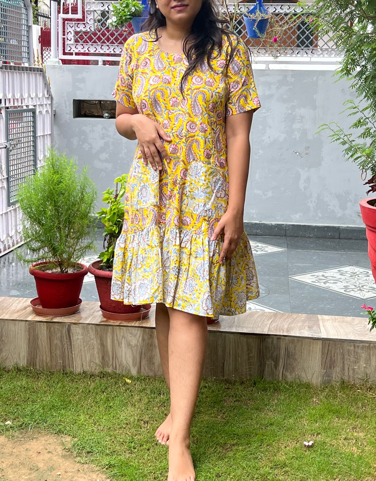 Cotton Fit-n-Flare Frill Dress