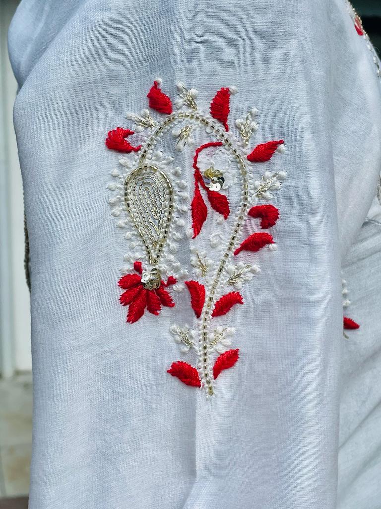 Red on white Chikankari Blouse/Kurti