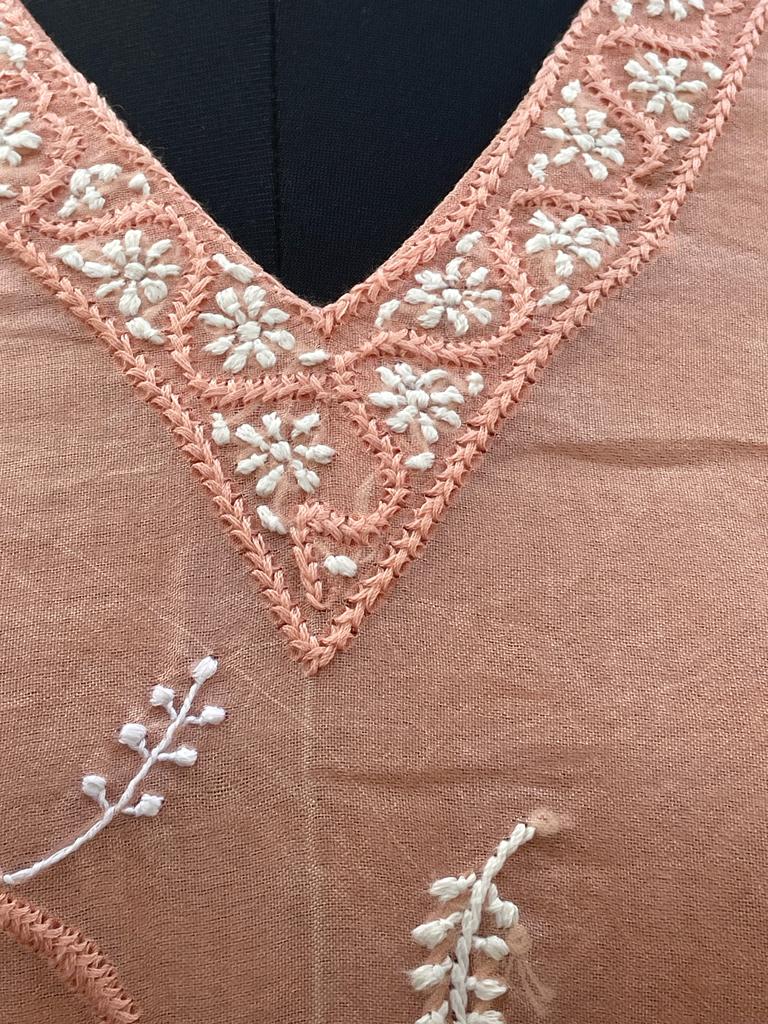 Peach Organza Peacock Chikankari Kurta