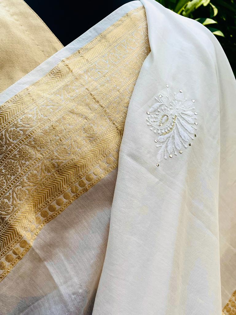 Chanderi Banarasi Sari with Chikankari