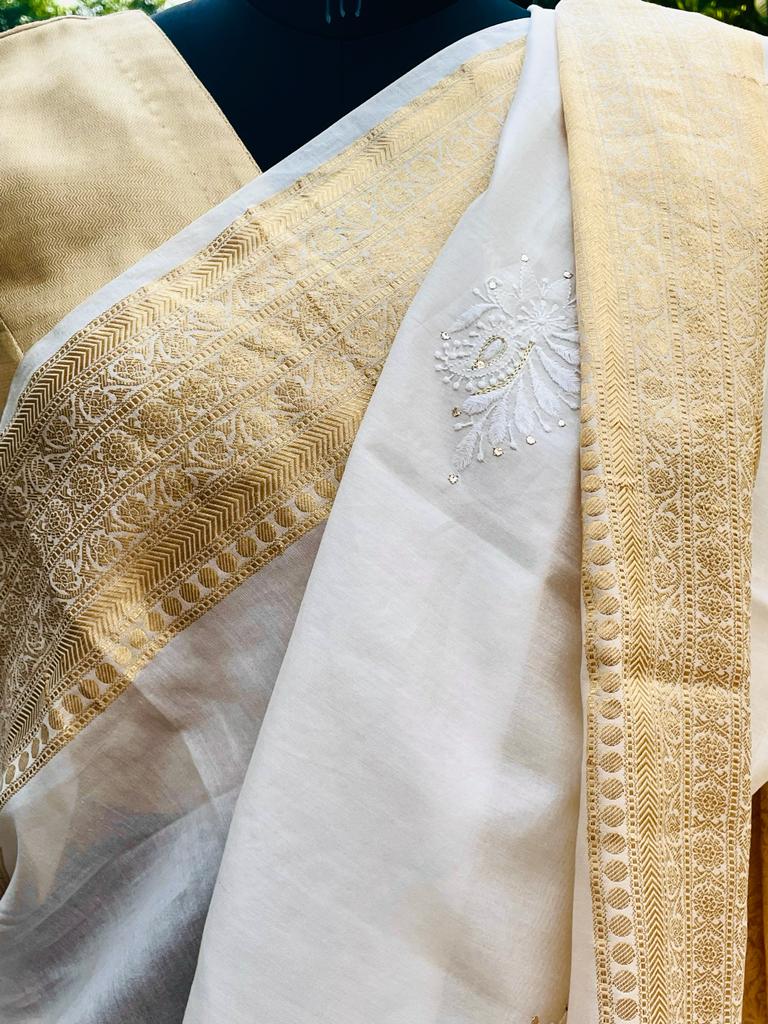 Chanderi Banarasi Sari with Chikankari