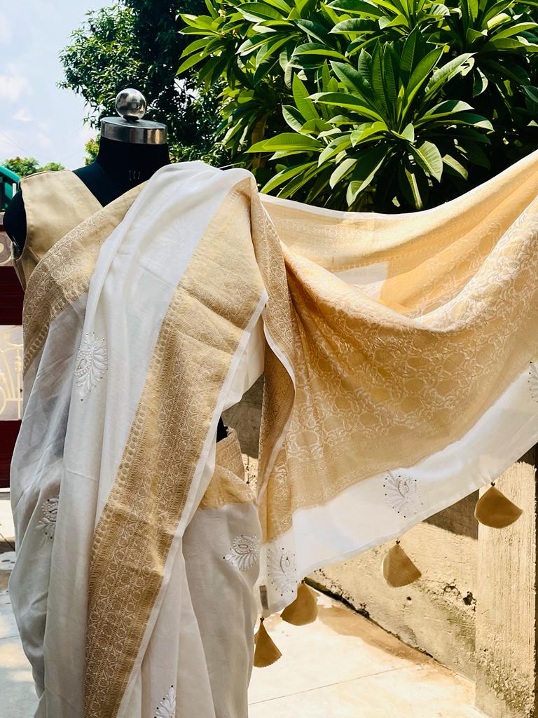 Chanderi Banarasi Sari with Chikankari