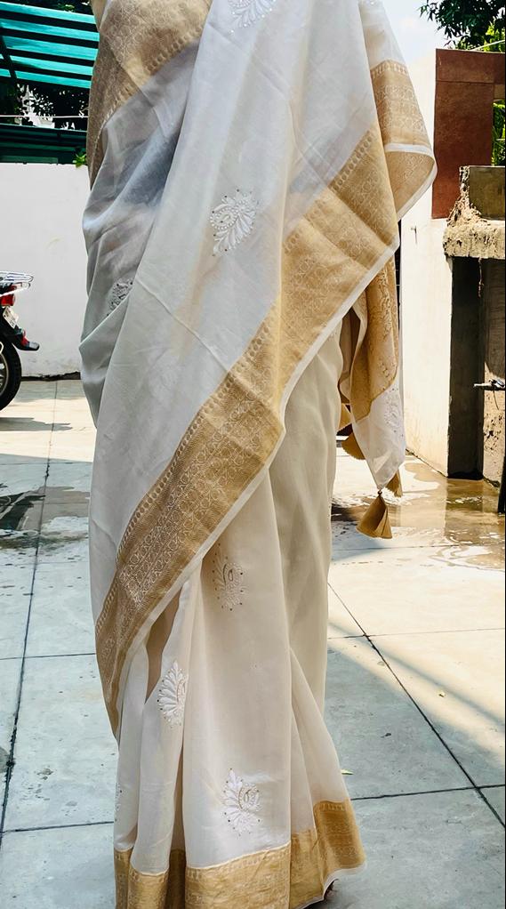 Chanderi Banarasi Sari with Chikankari