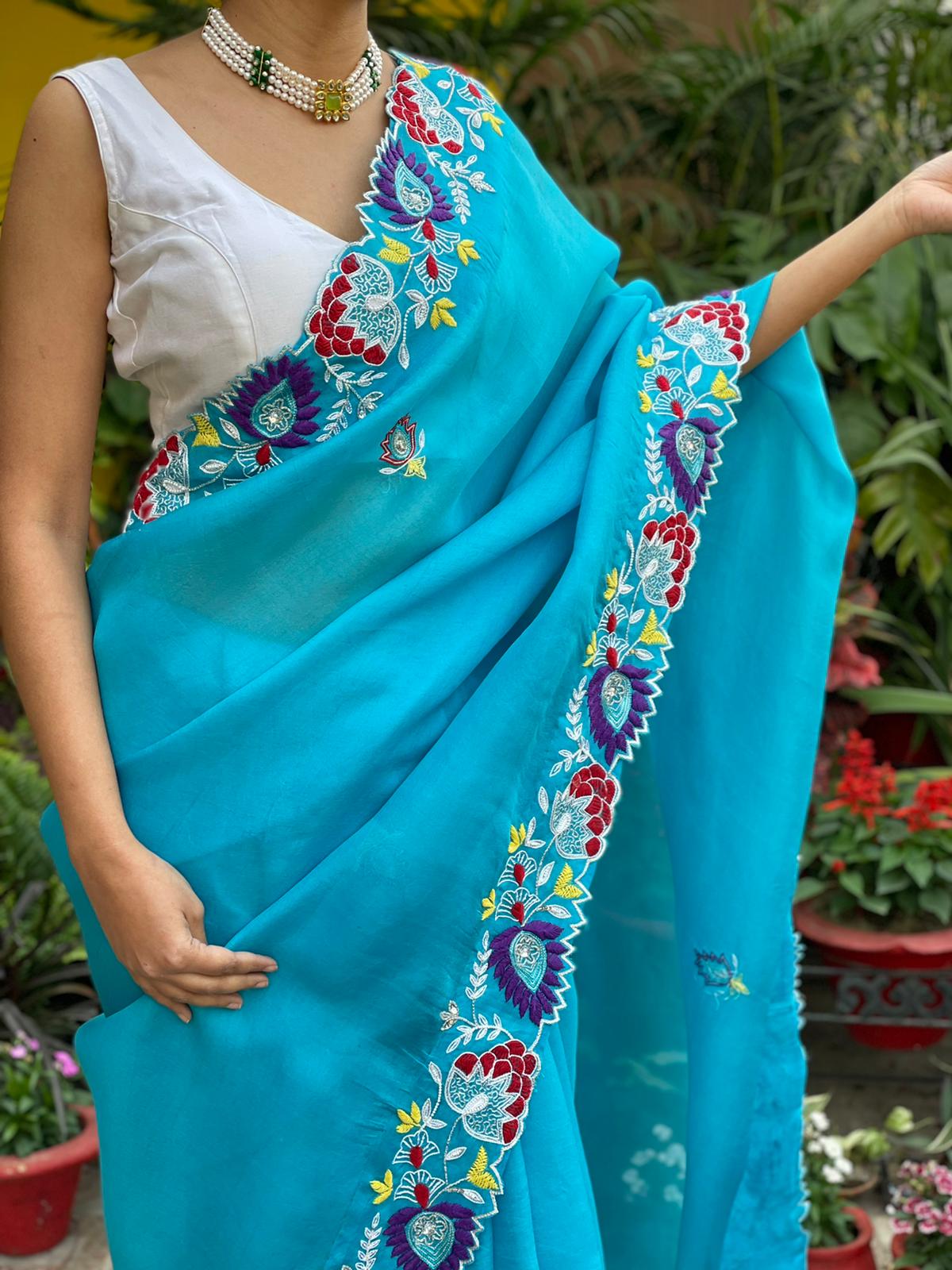 Water blue roza saree