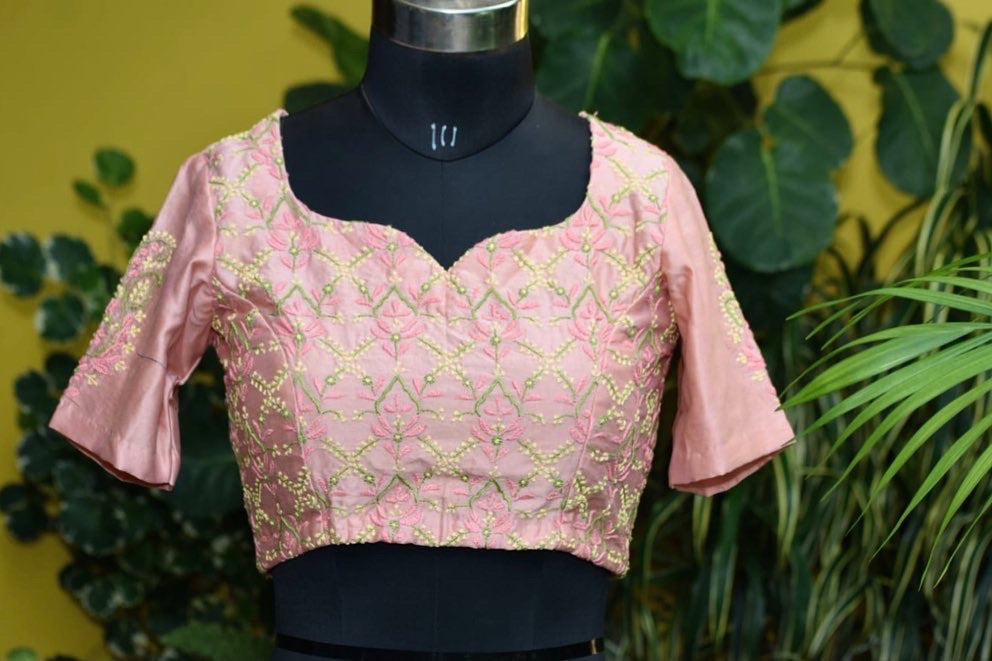 Power Peach Chikankari Blouse