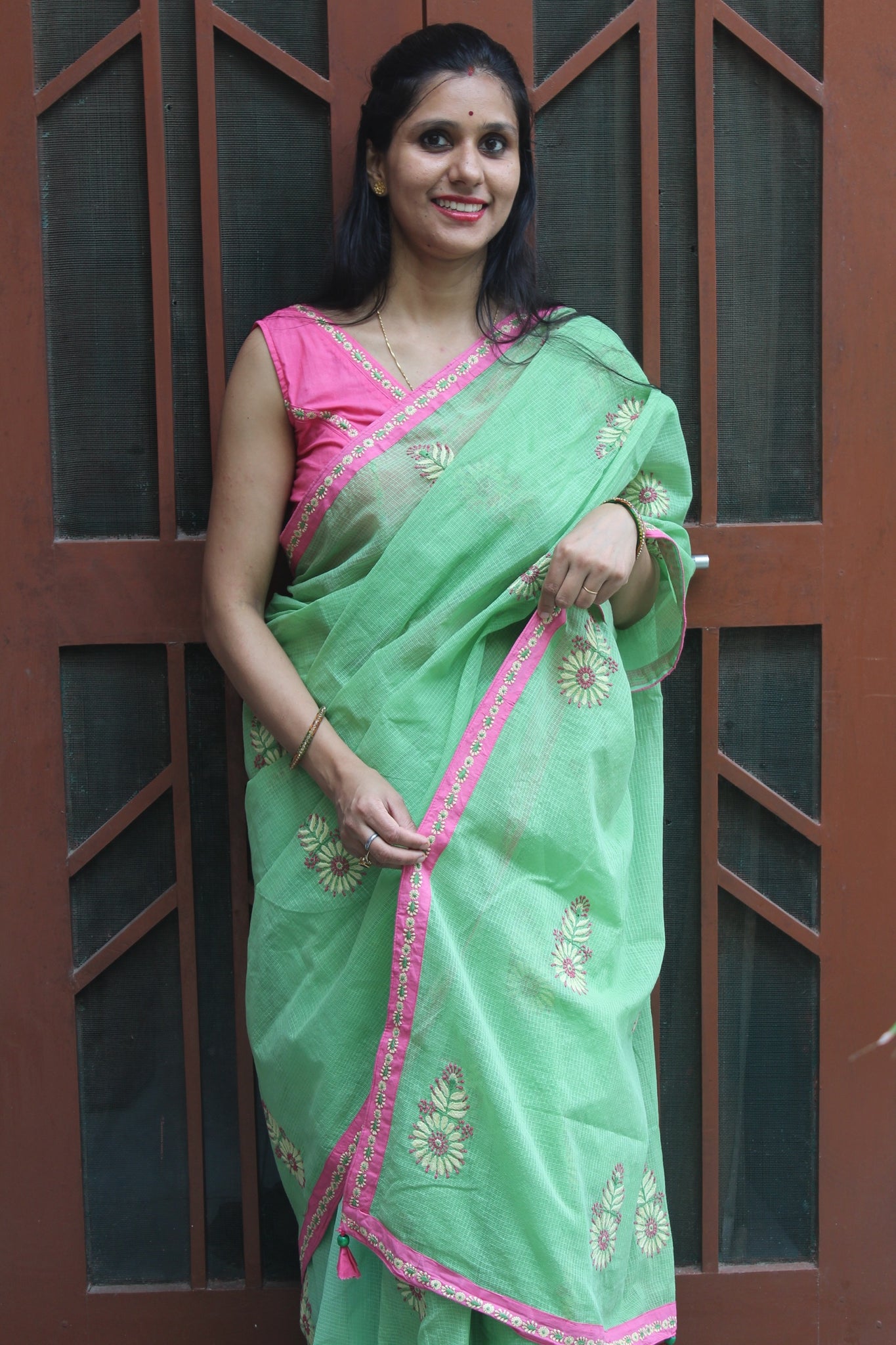 Peppy Pistachio Kota Chikankari Sari