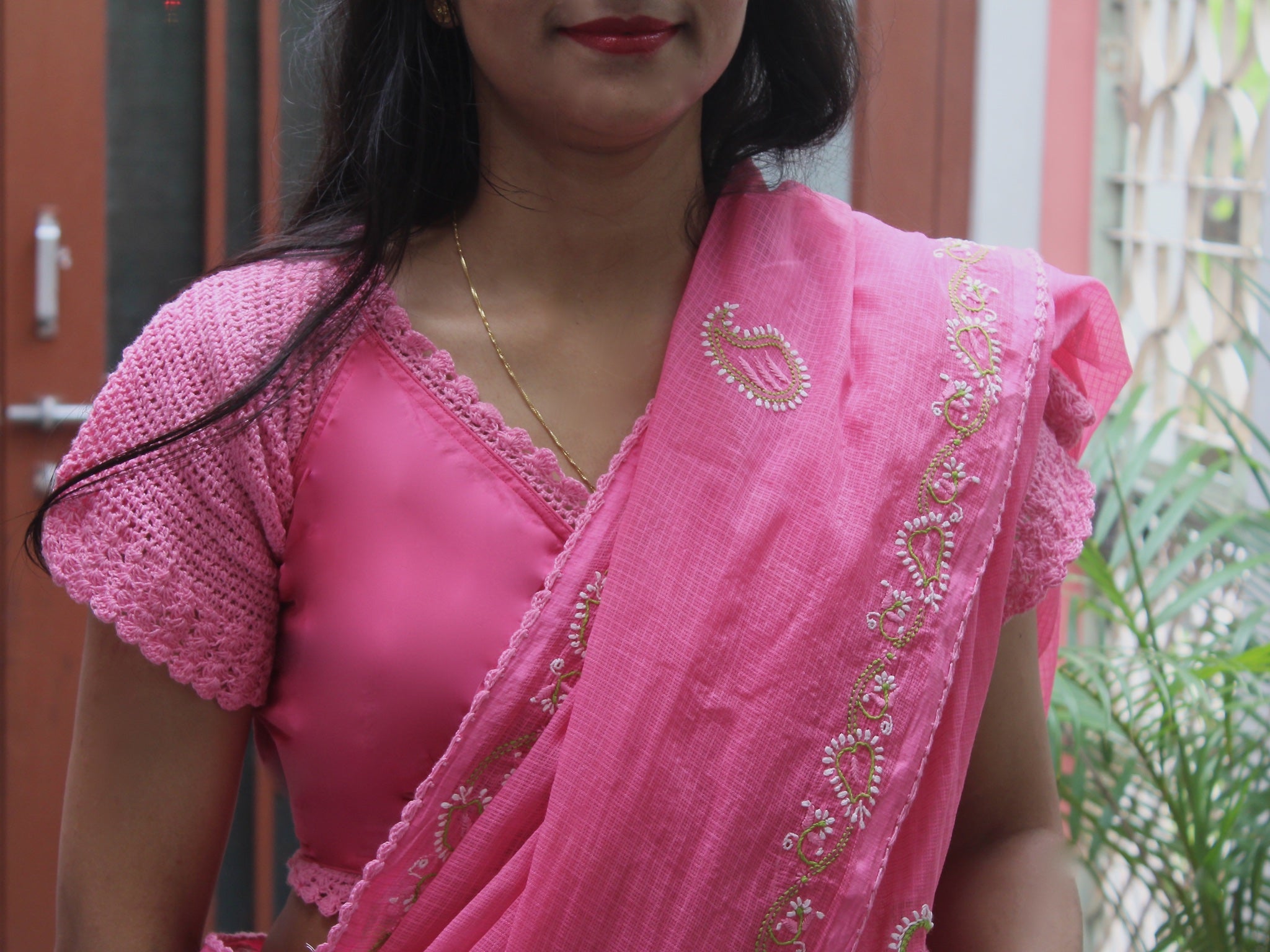 Peppy Pink Kota Chikankari Sari