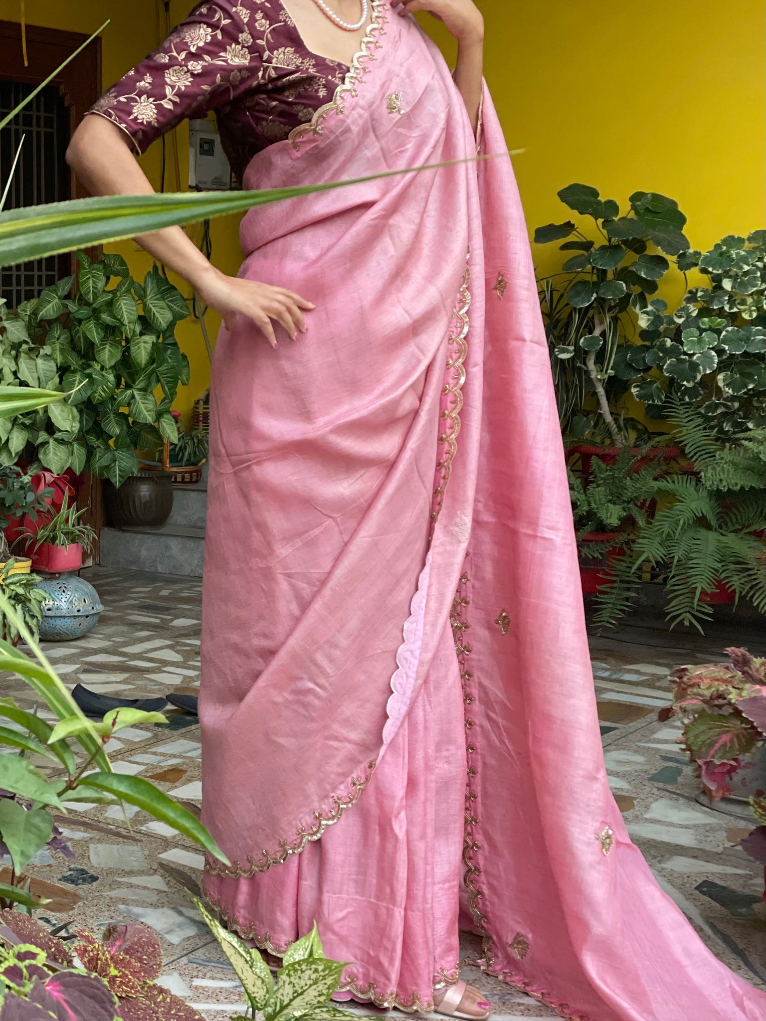 Rosy Circles Tussar Sari