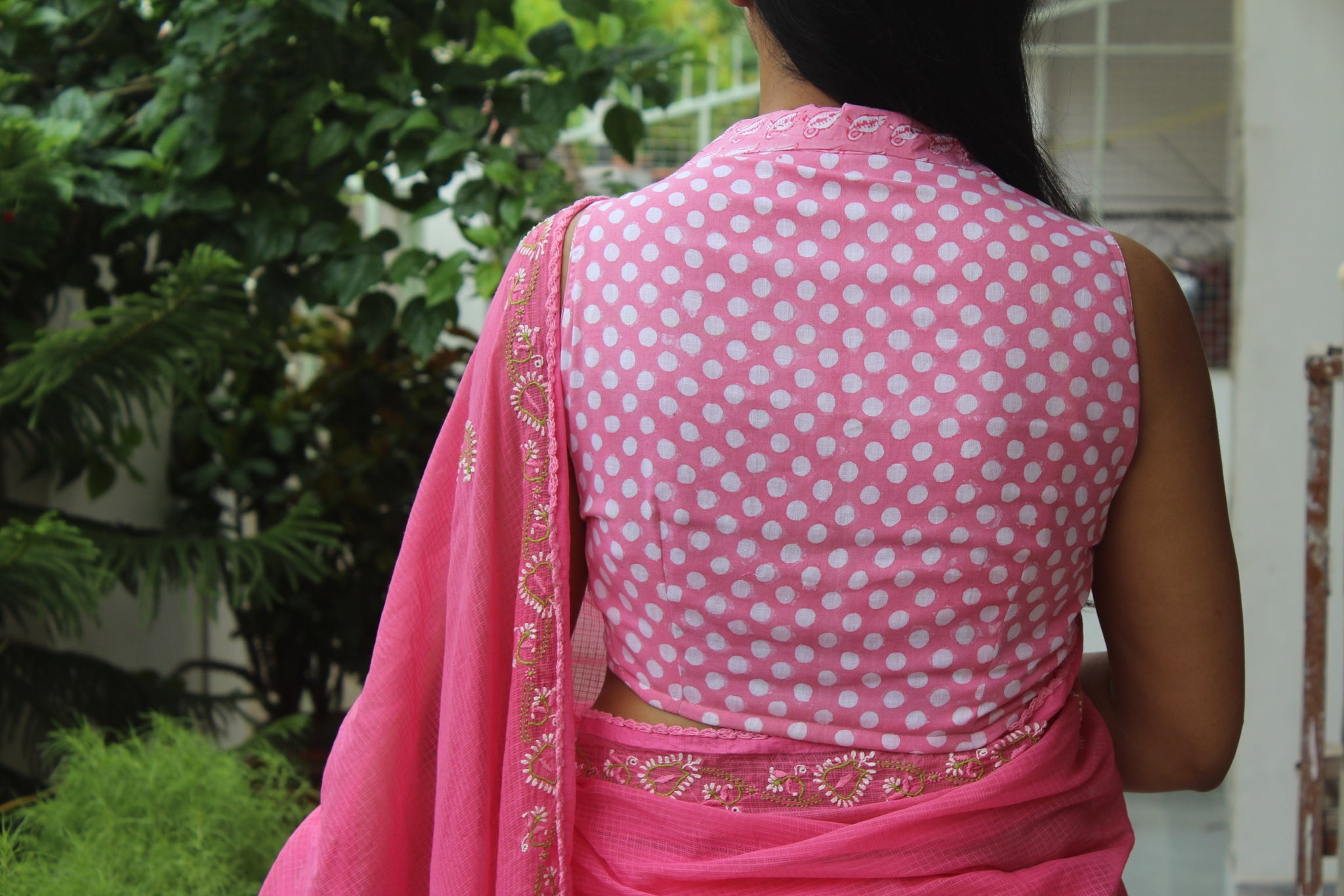 Peppy Pink Kota Chikankari Sari