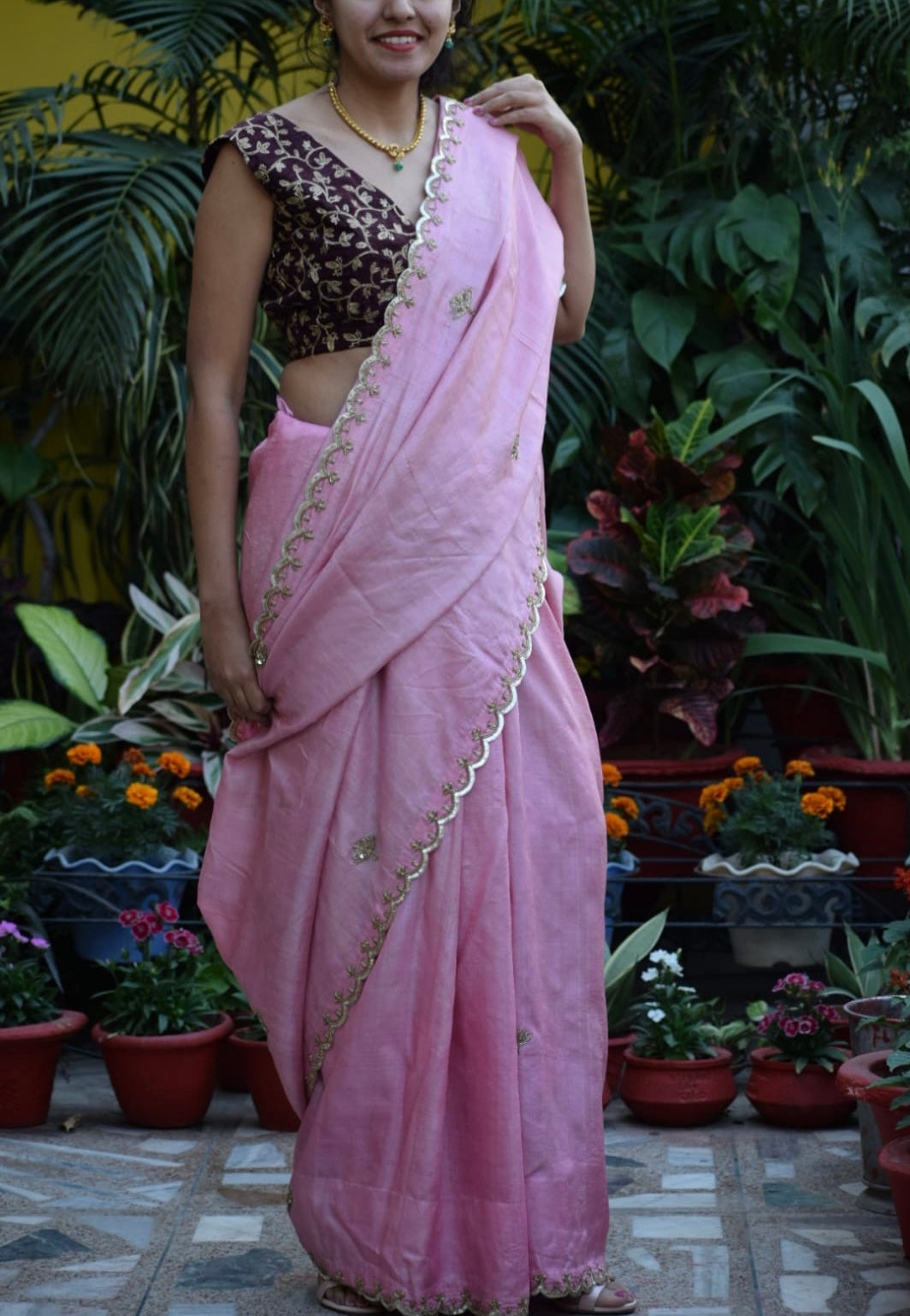 Rosy Circles Tussar Sari