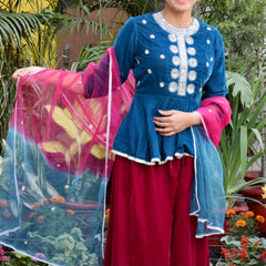 Gulabi-Blue Velvet Plazzo Set