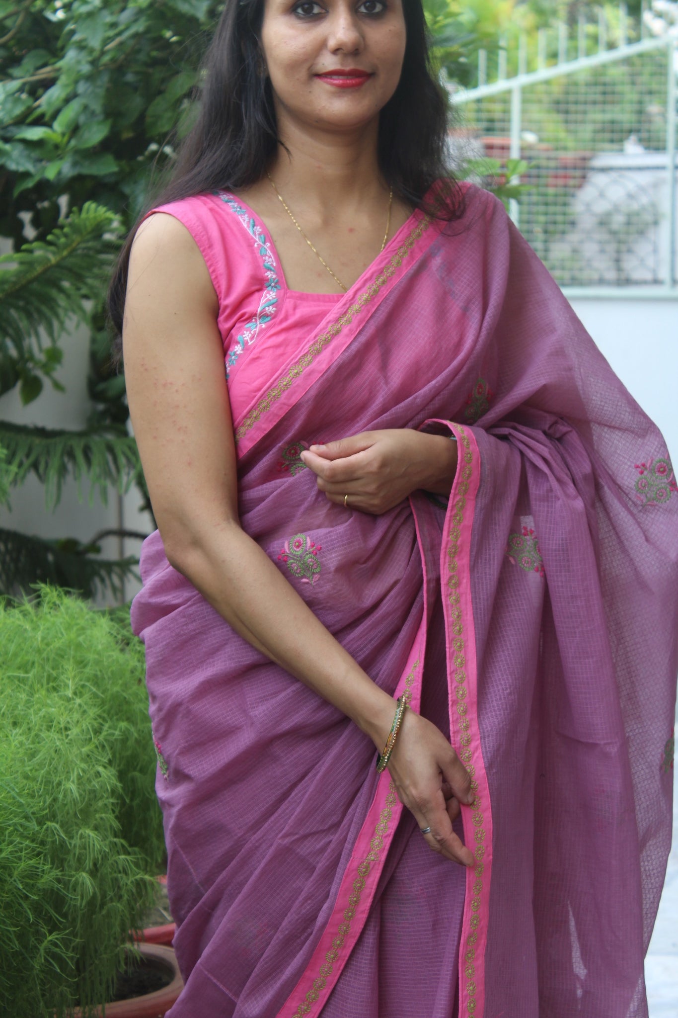 Peppy Purple Chikankari Kota Sari