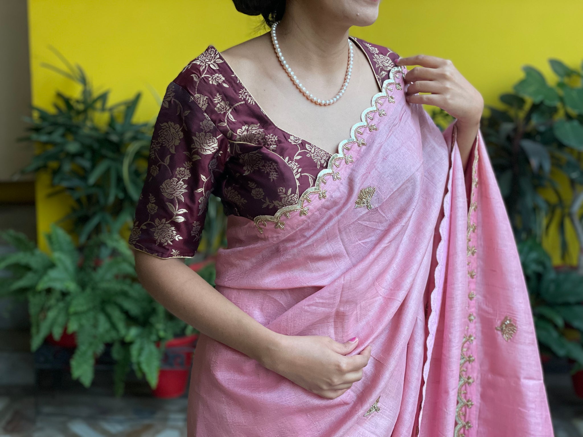 Rosy Circles Tussar Sari