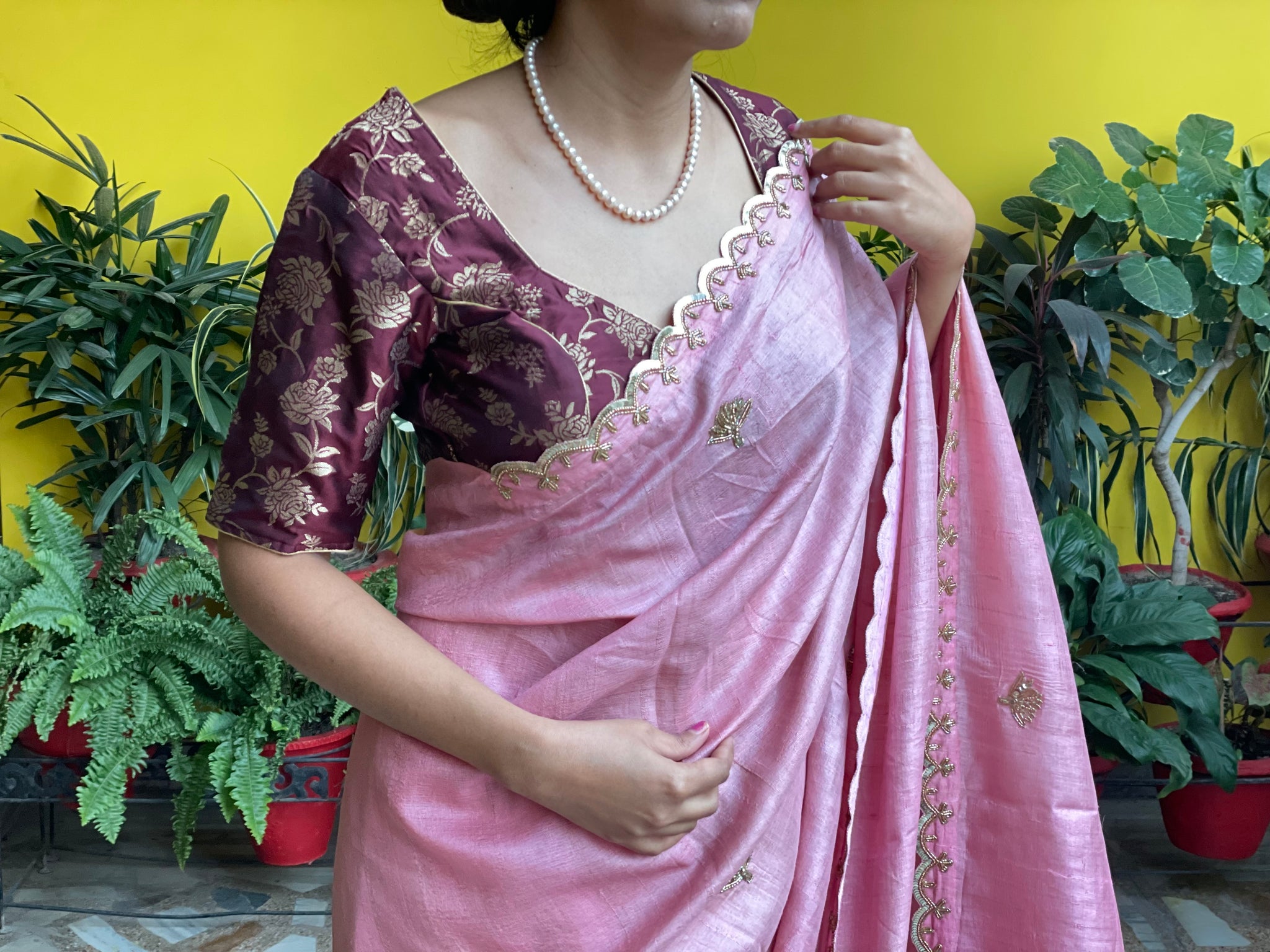 Rosy Circles Tussar Sari