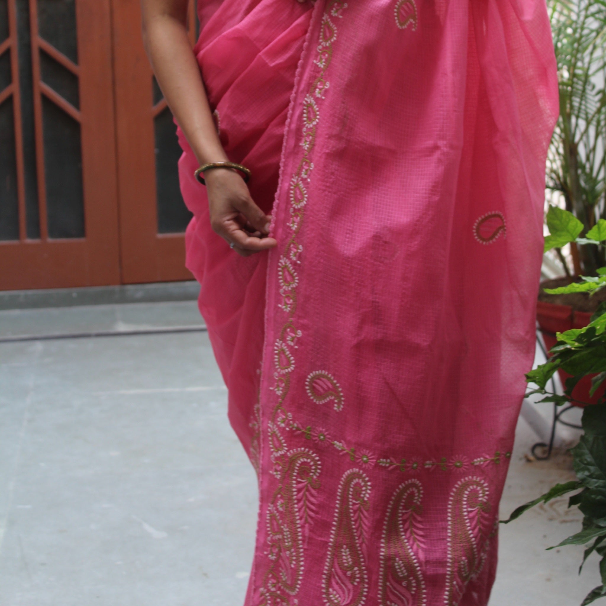 Peppy Pink Kota Chikankari Sari