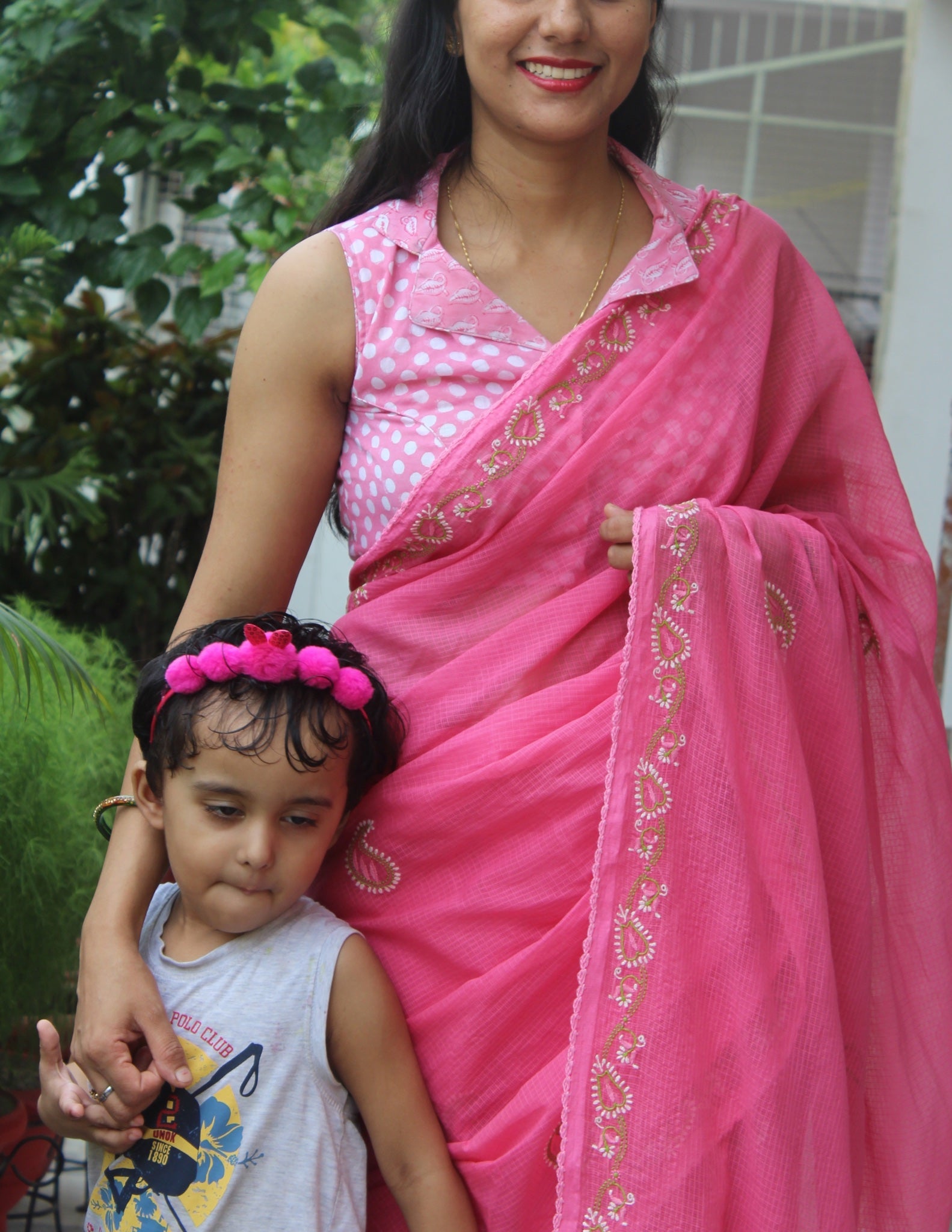 Peppy Pink Kota Chikankari Sari