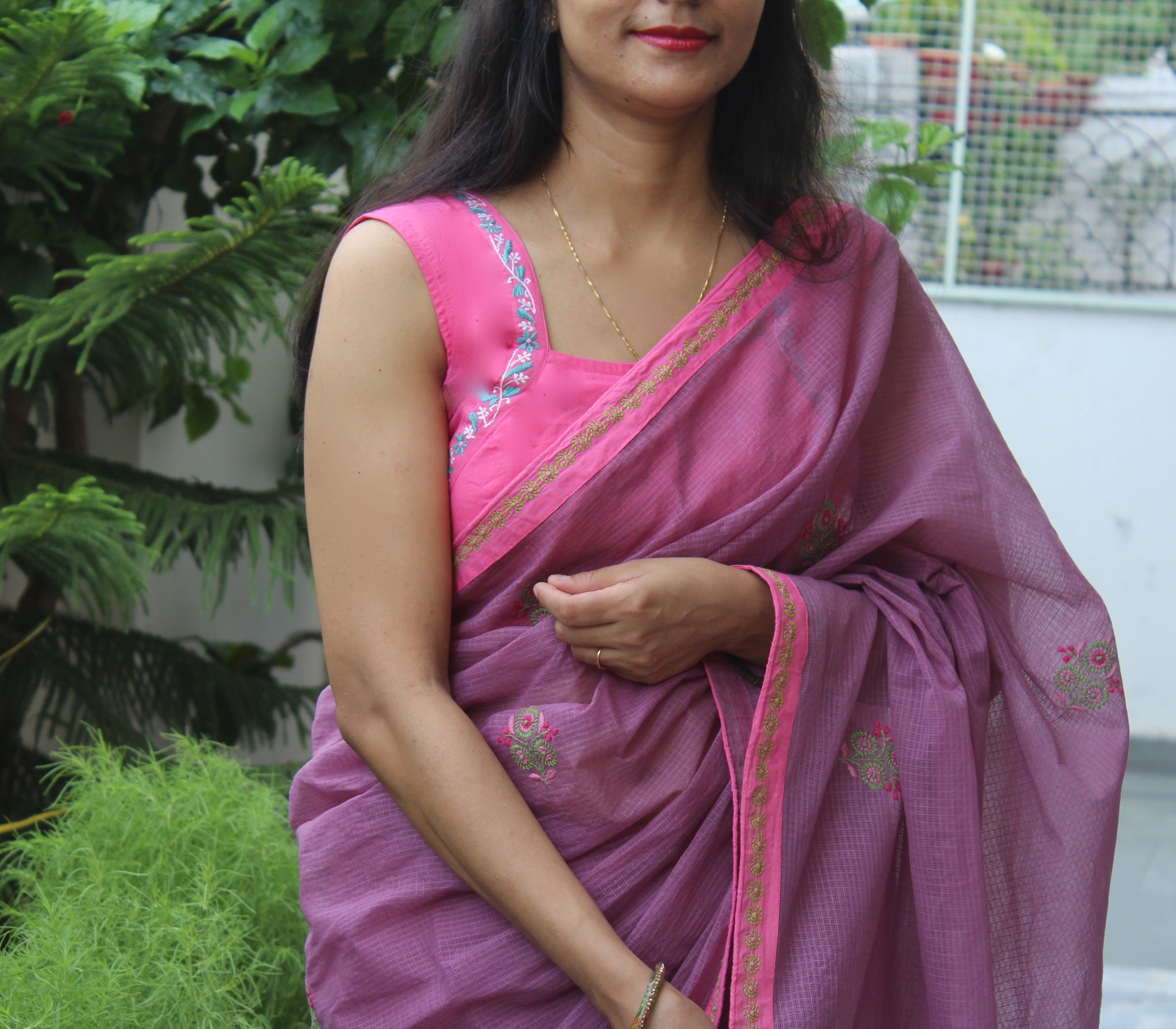 Peppy Purple Chikankari Kota Sari