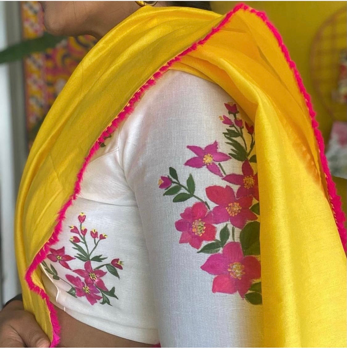 Fuchsia Bloom - Hand Painted Blouse