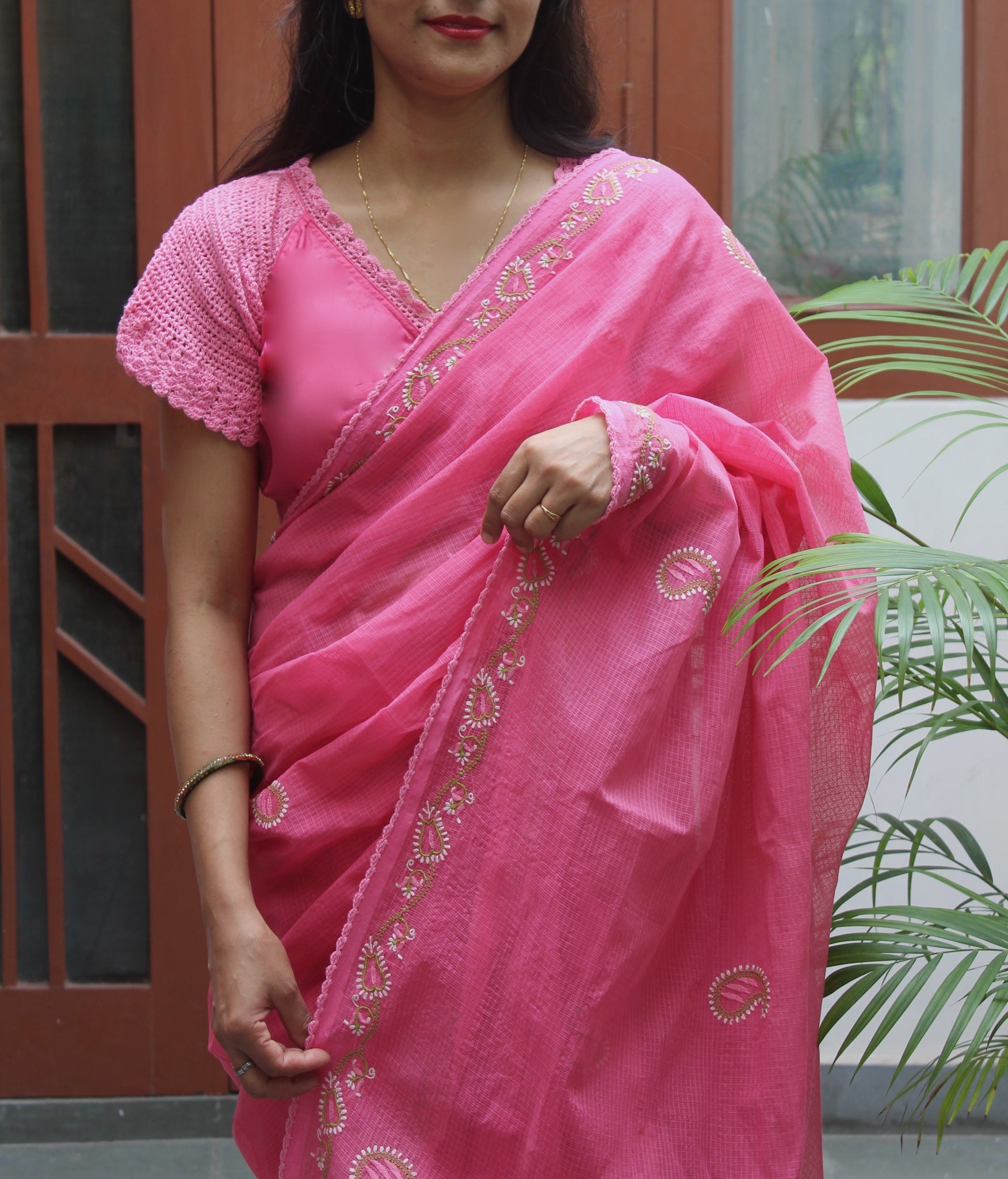 Peppy Pink Kota Chikankari Sari