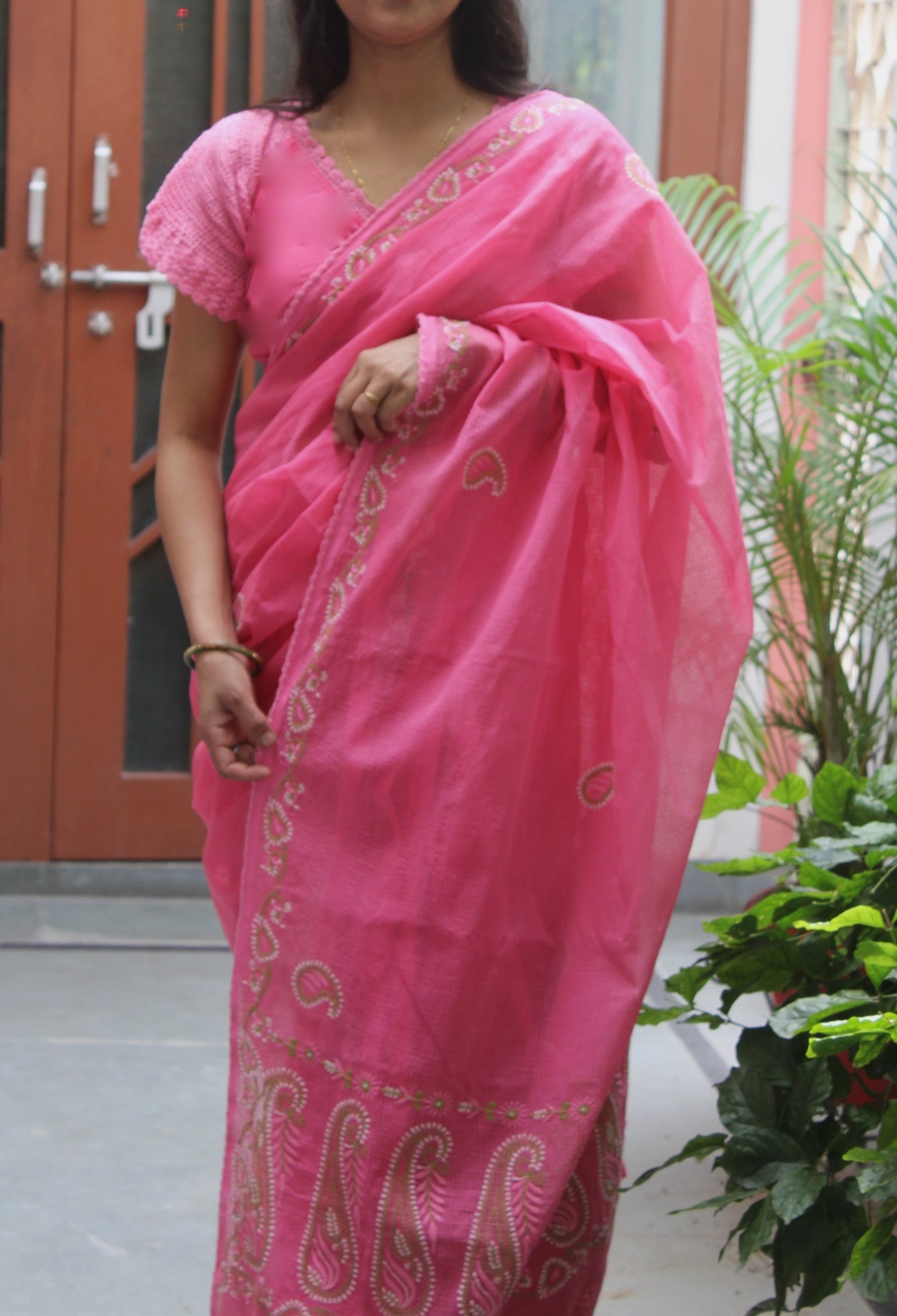 Peppy Pink Kota Chikankari Sari