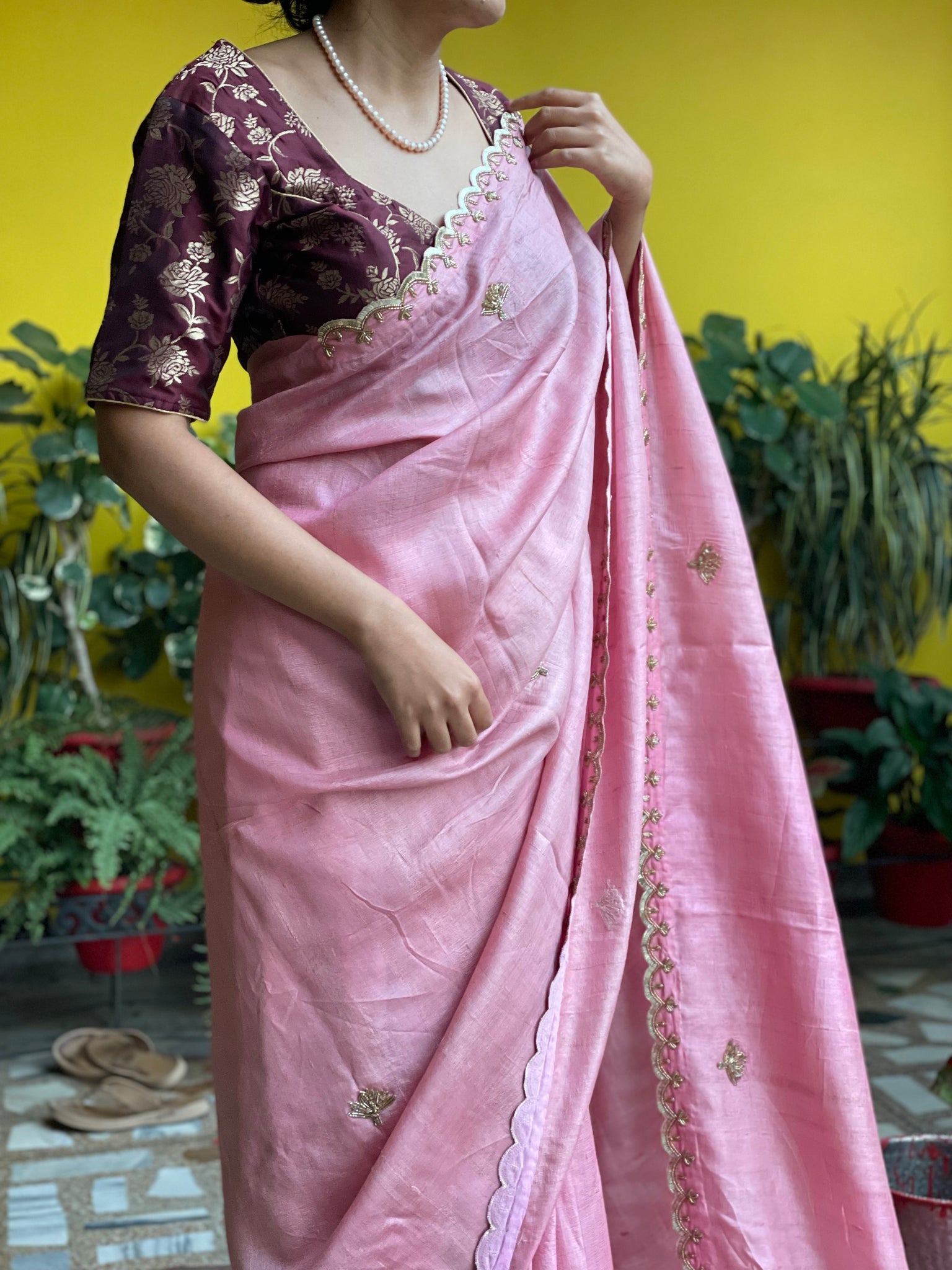 Rosy Circles Tussar Sari