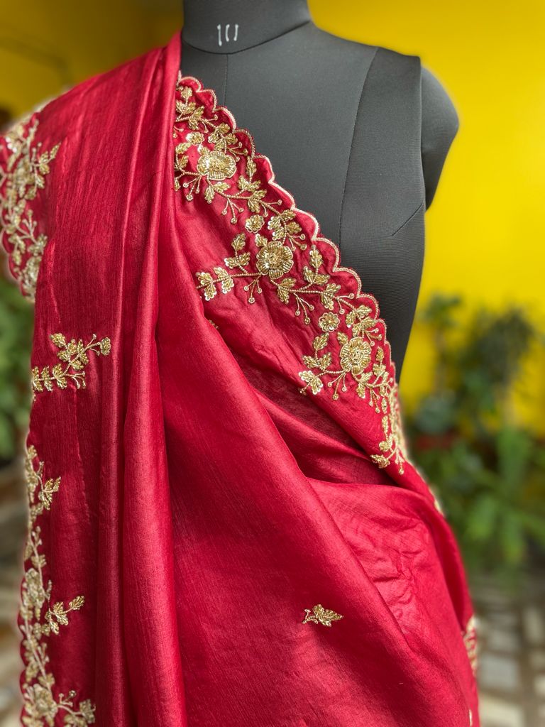 Customizable Zardozi Tussar Sari