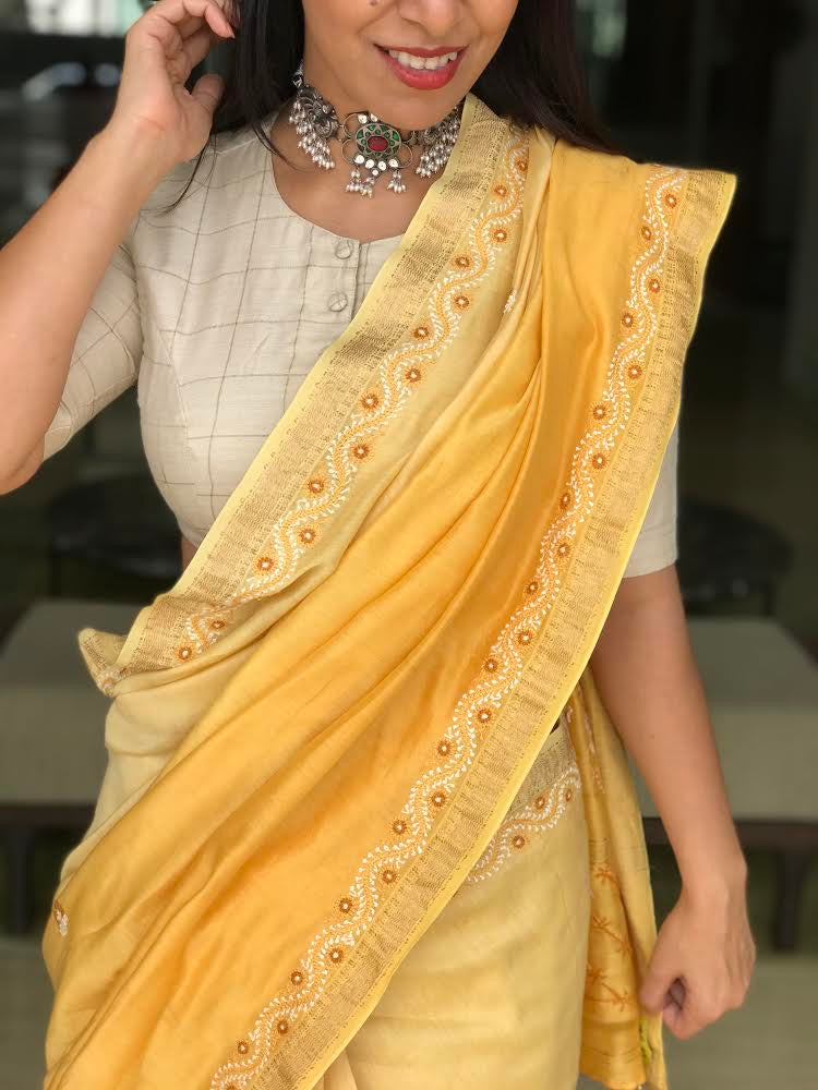 Sunset Hues - Chikankari Sari