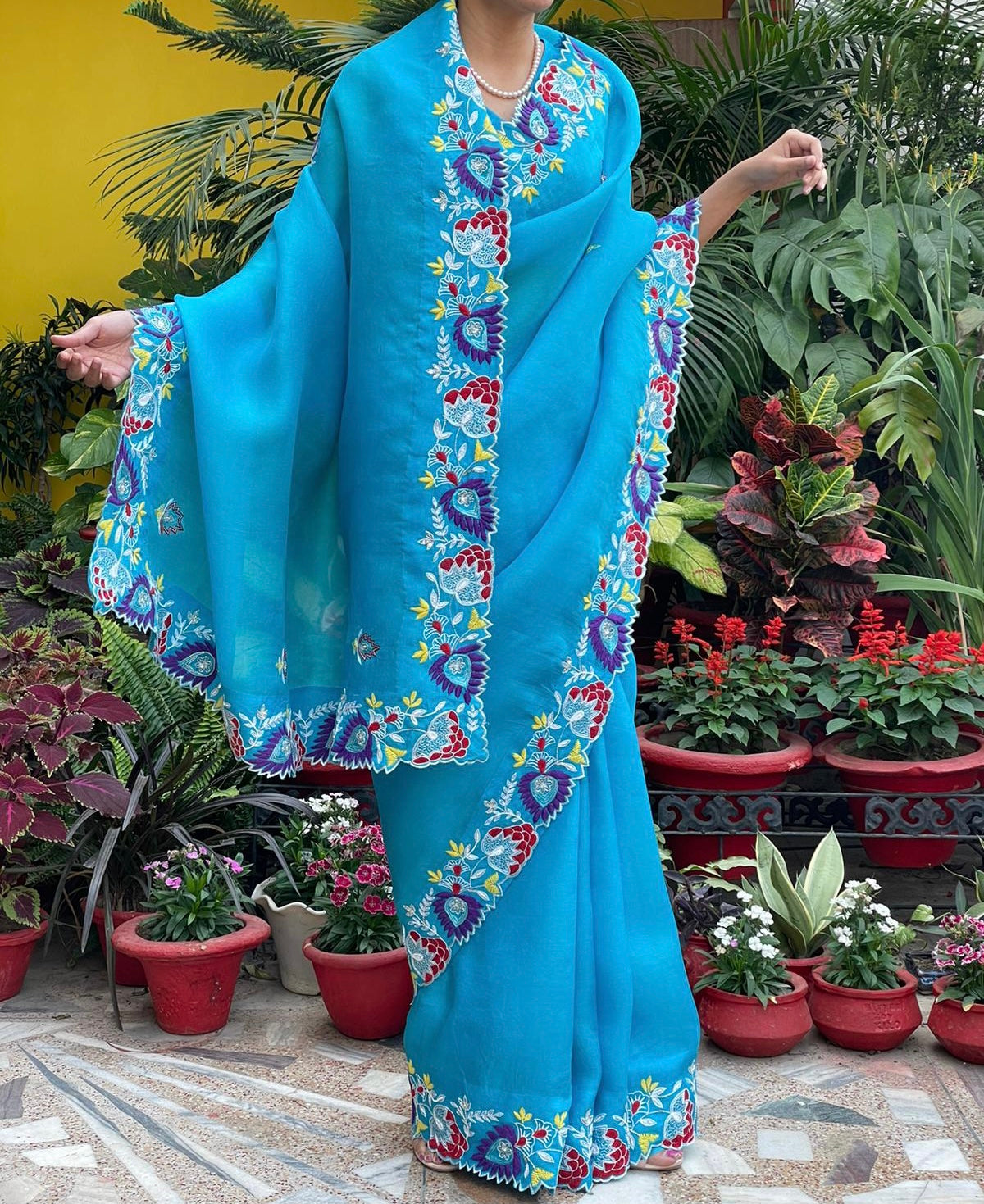 Water blue roza saree