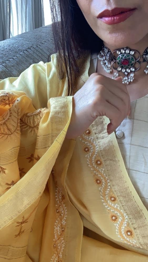 Sunset Hues - Chikankari Sari
