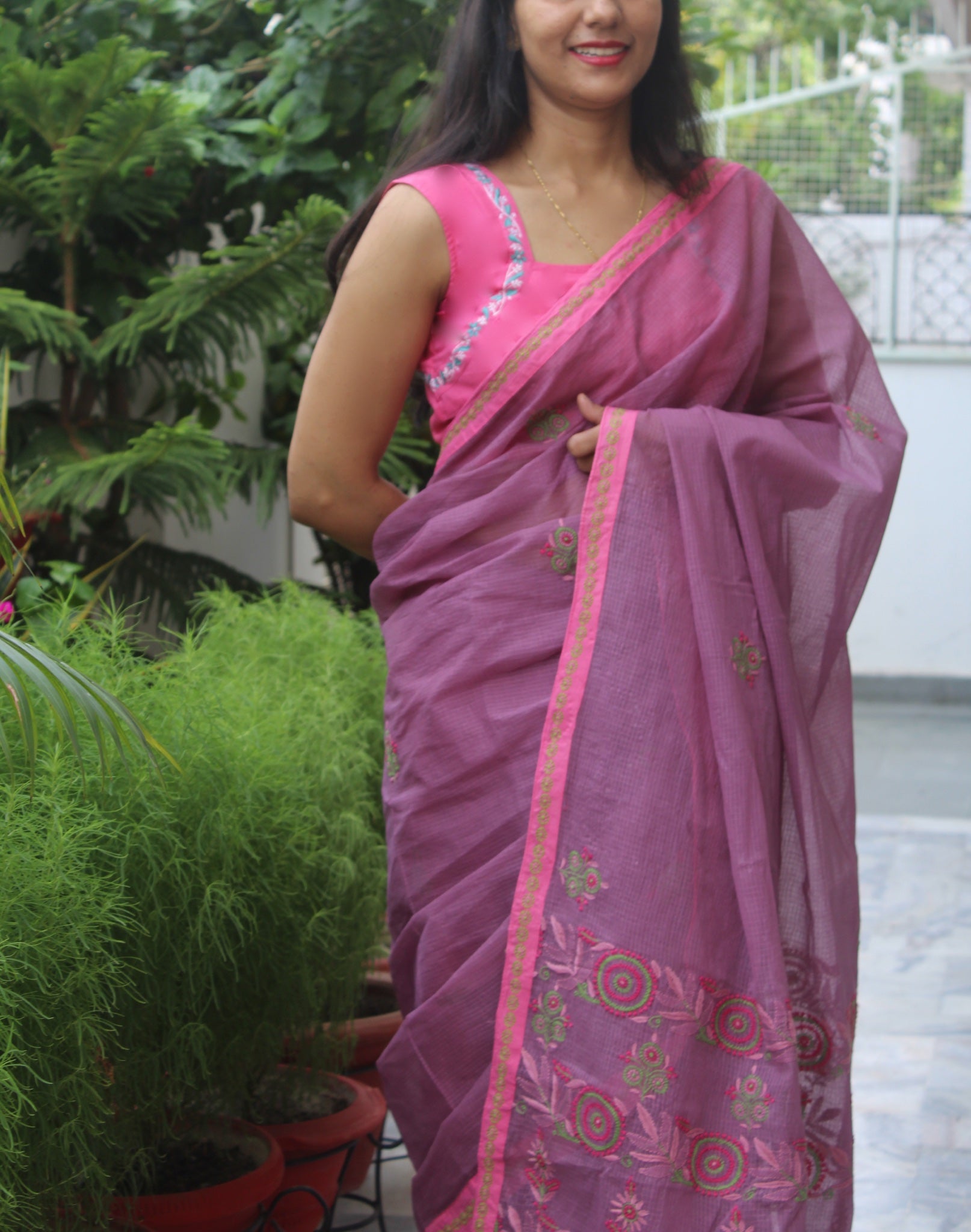 Peppy Purple Chikankari Kota Sari