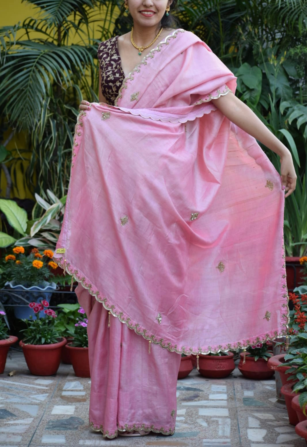 Rosy Circles Tussar Sari