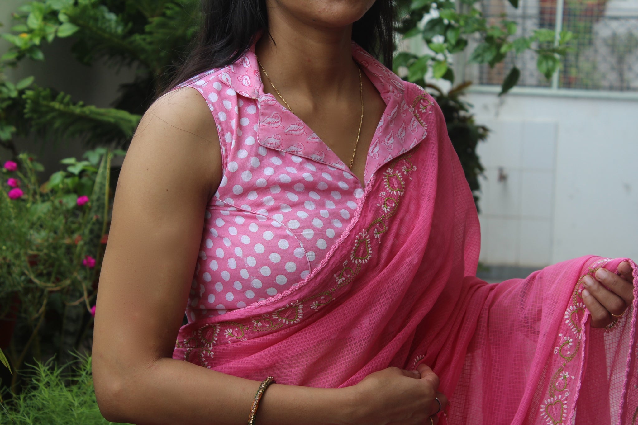 Peppy Pink Kota Chikankari Sari