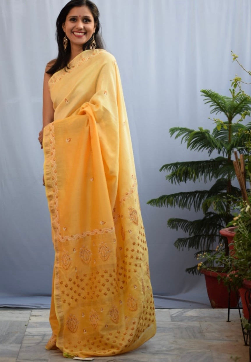 Sunset Hues - Chikankari Sari