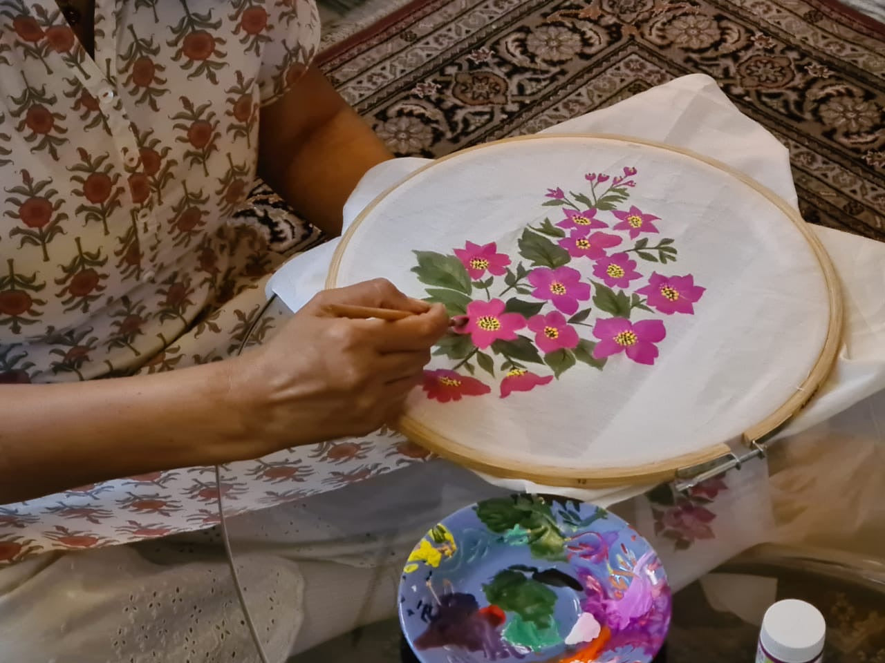 Fuchsia Bloom - Hand Painted Blouse