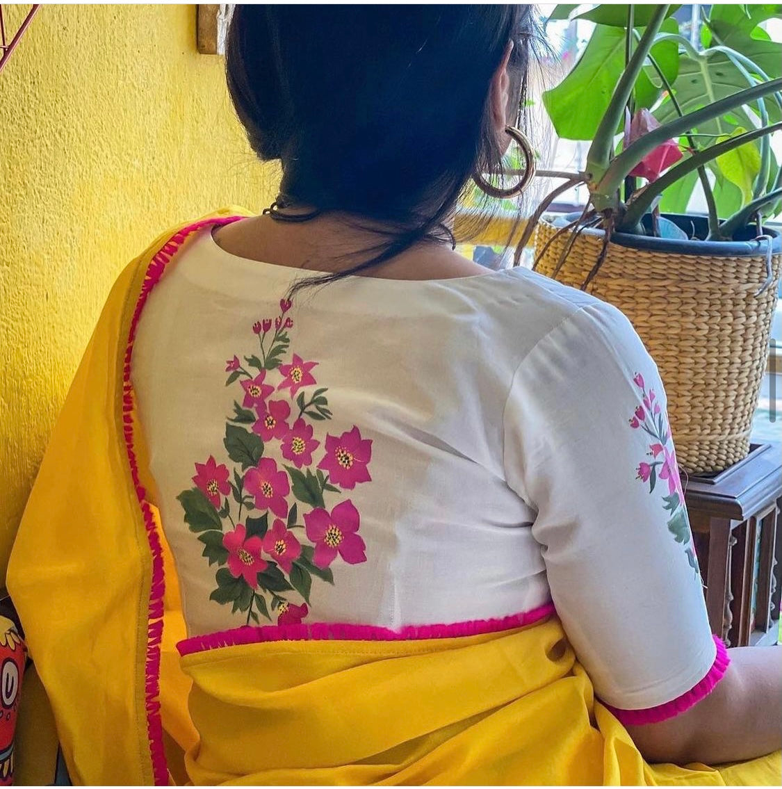 Fuchsia Bloom - Hand Painted Blouse