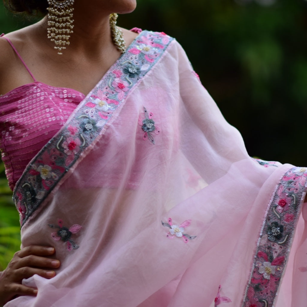 Pretty Pink Organza Sari