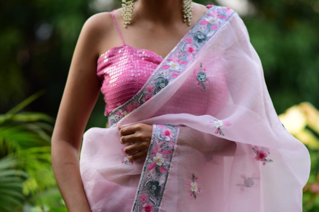 Pretty Pink Organza Sari